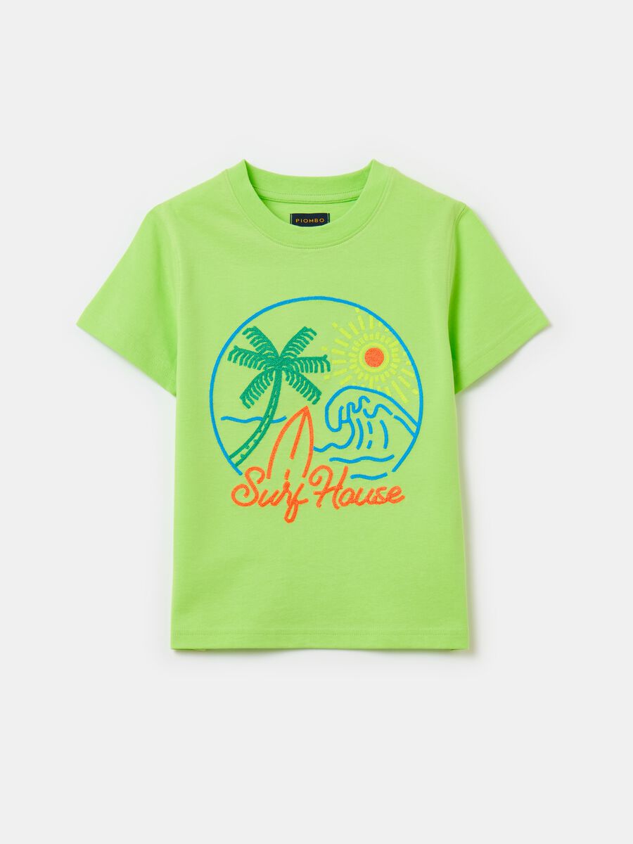 T-shirt in cotone con ricamo motivo surf_2