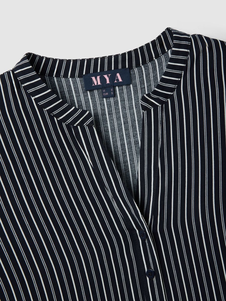 Multicolour striped regular fit pure viscose shirt with buttons_5