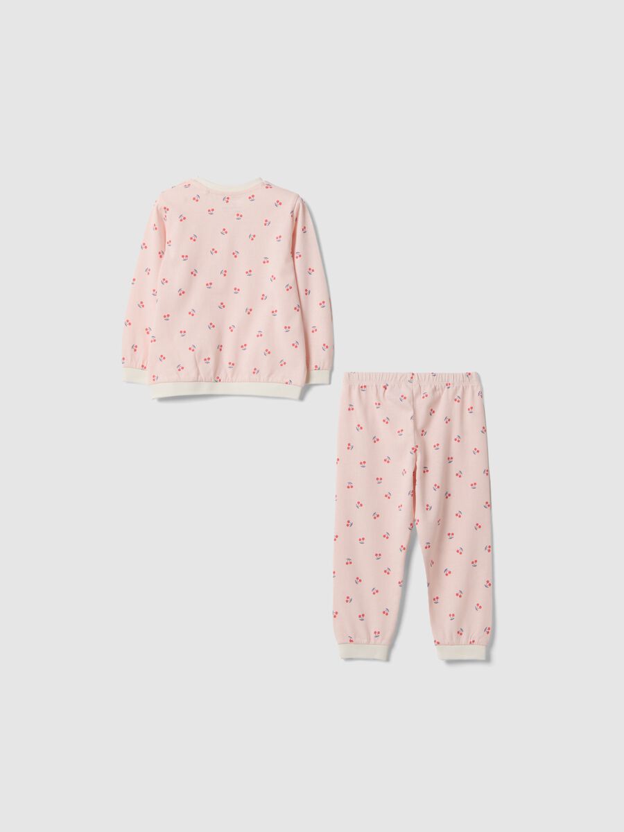 Pigiama in puro cotone rosa da neonata regular fit con ciliegie_1