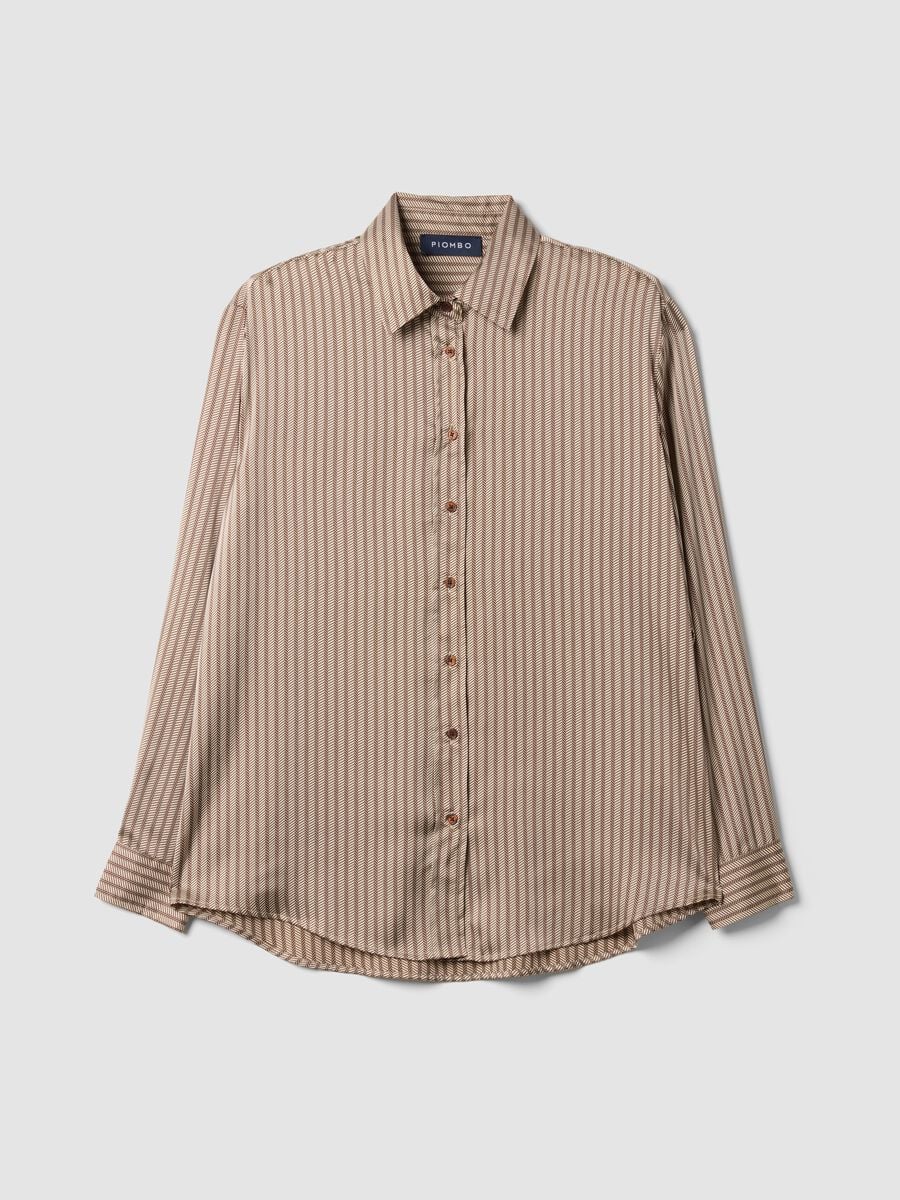 Beige patterned stretch shirt, regular fit_0
