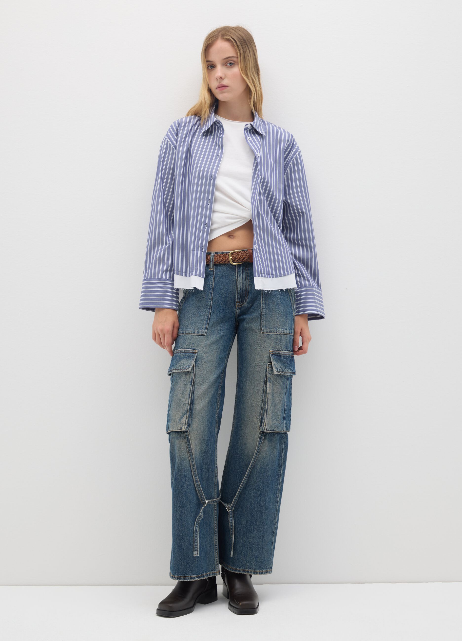 Blue and white striped shirt in pure cotton