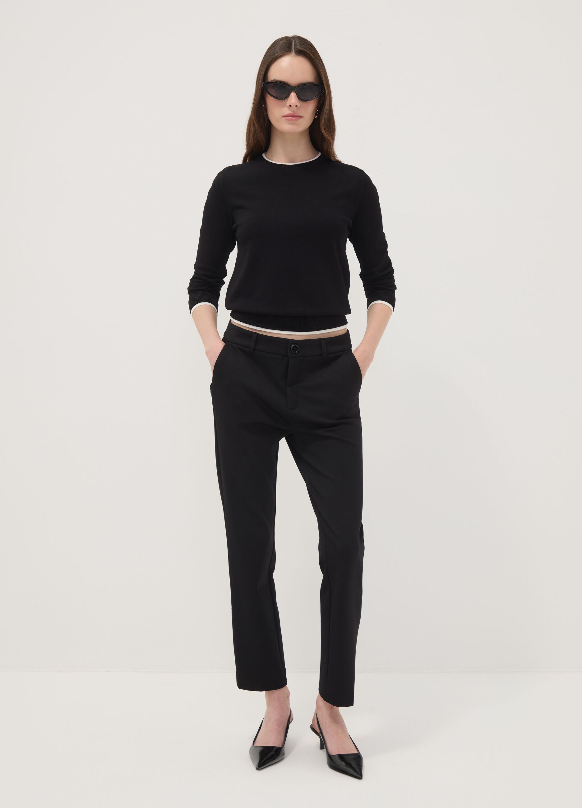 Black stretch viscose trousers