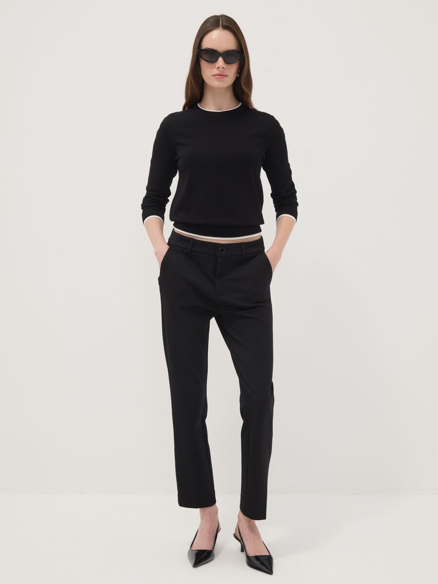 Black stretch viscose trousers_0