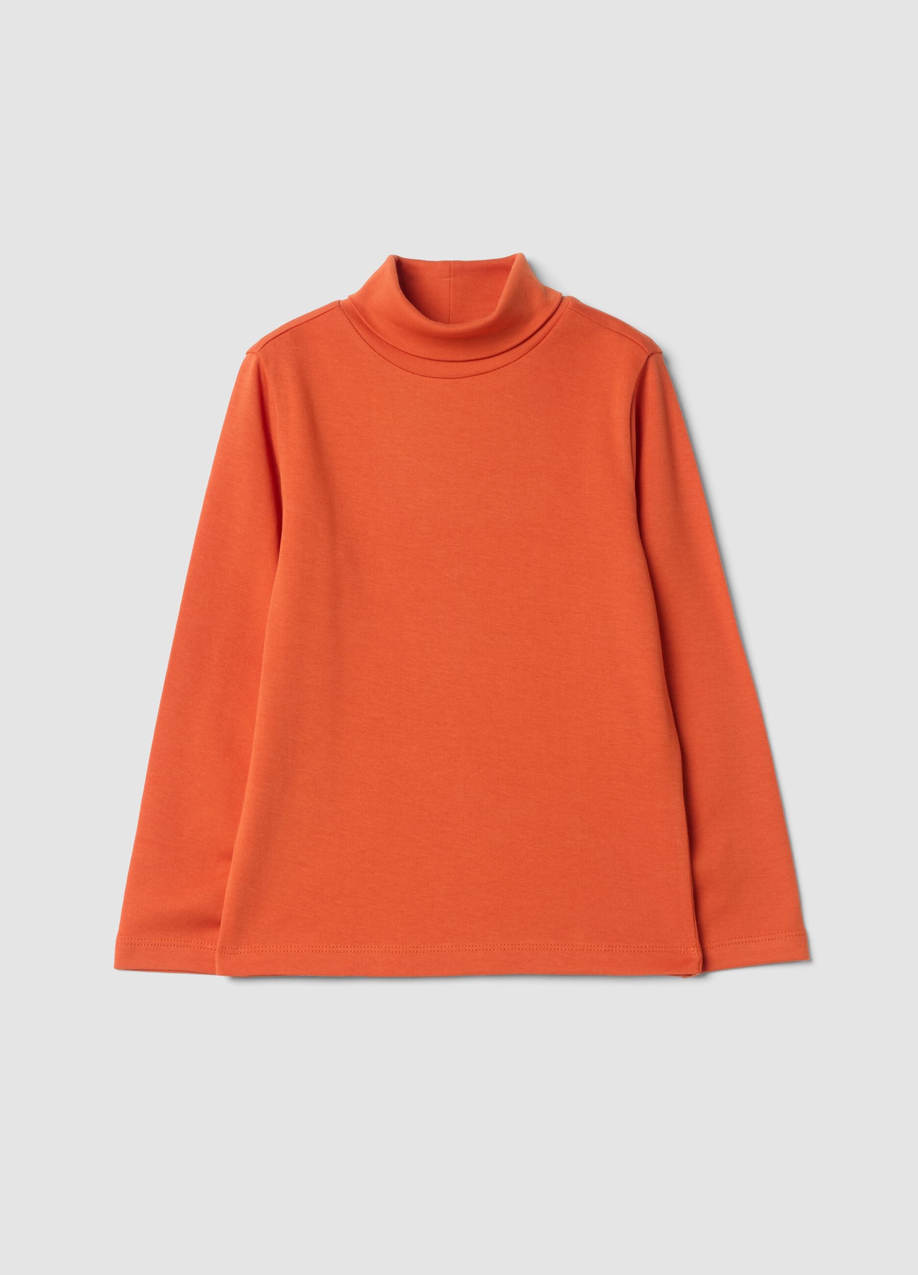 Maglia arancione in puro cotone organico con dolcevita