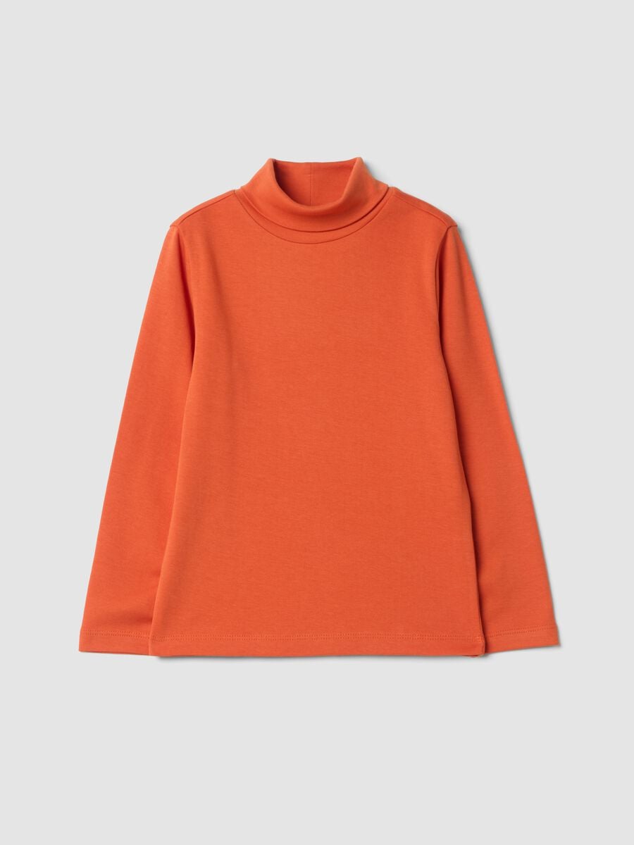Maglia arancione in puro cotone organico con dolcevita_0