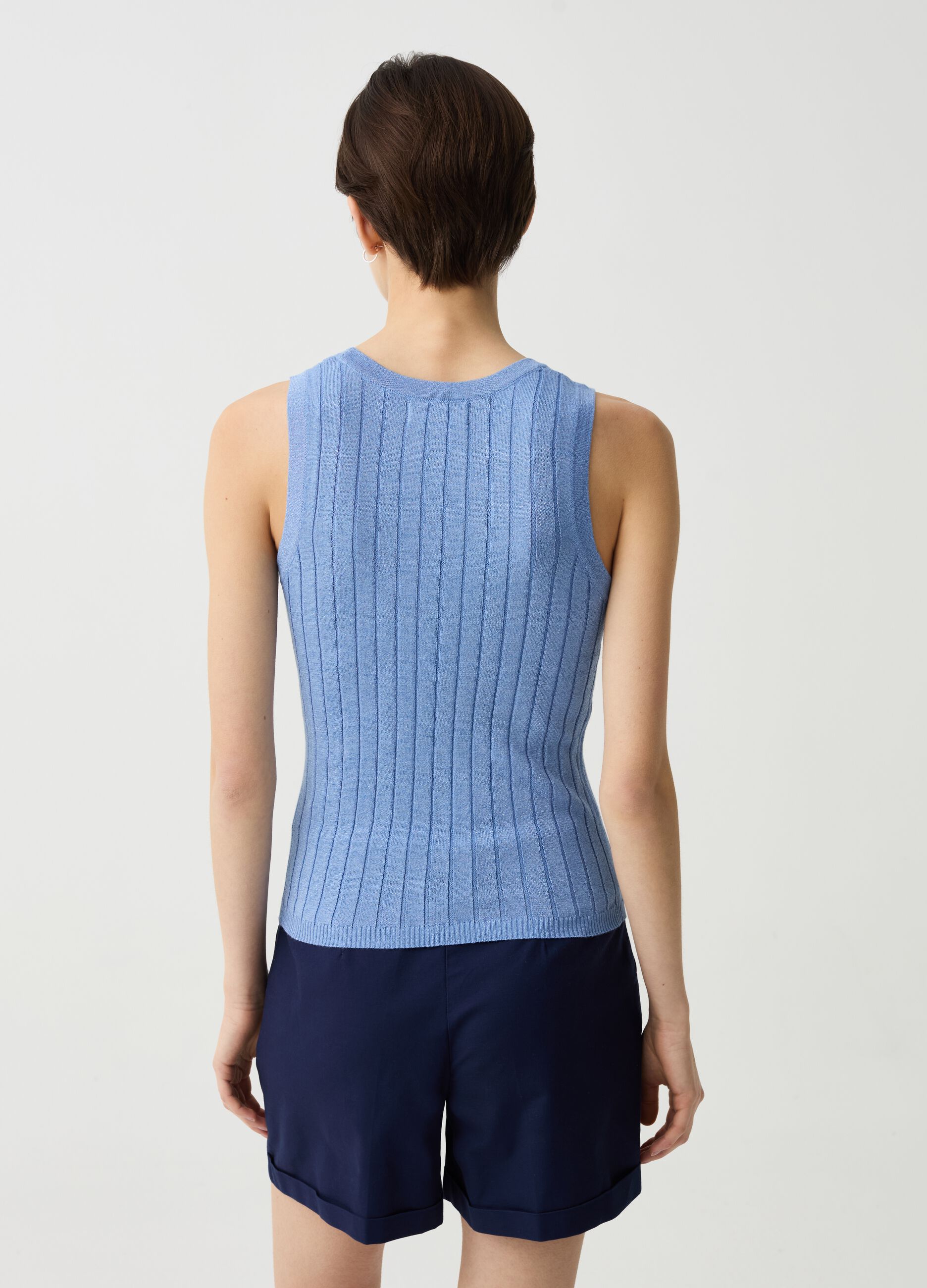 Flat ribbed tank top with lurex