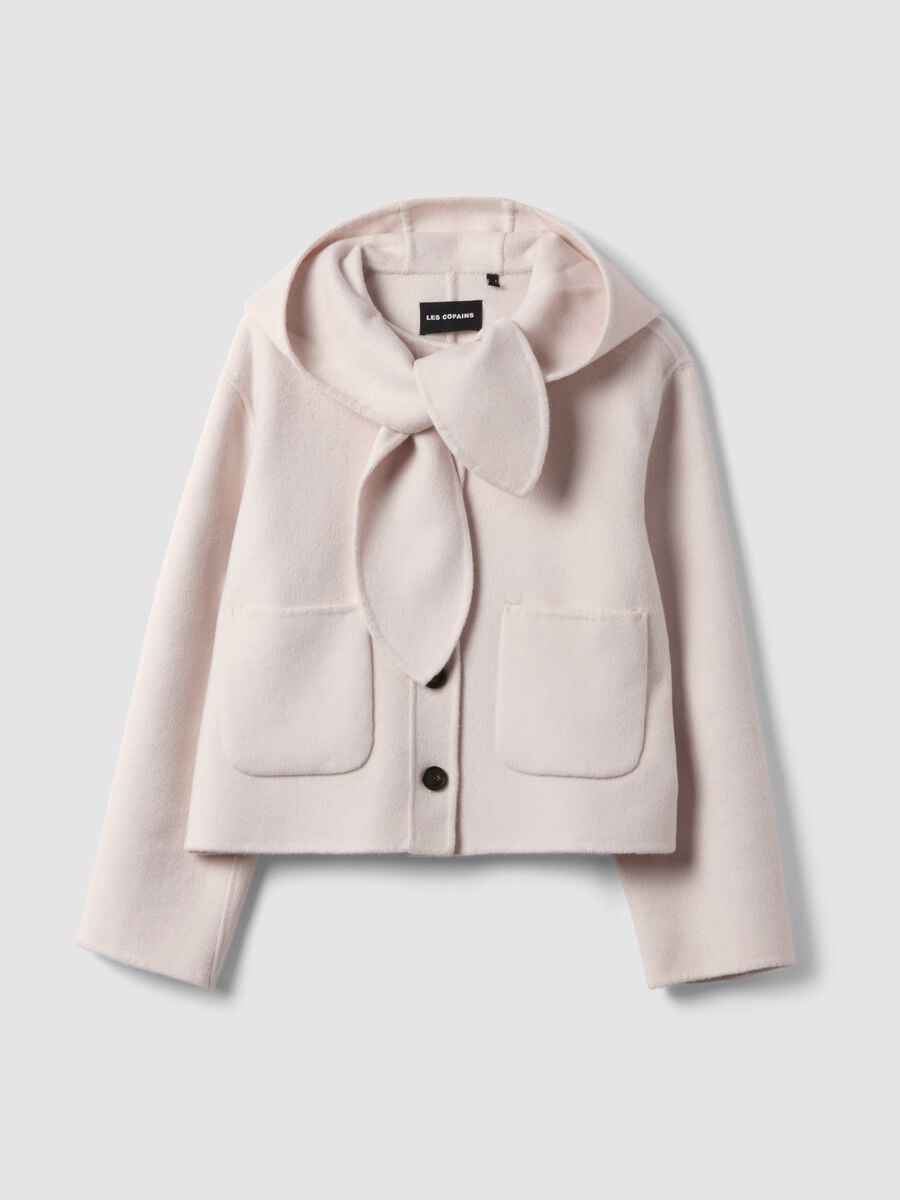Cappotto bianco corto in misto lana con cappuccio regular fit_4