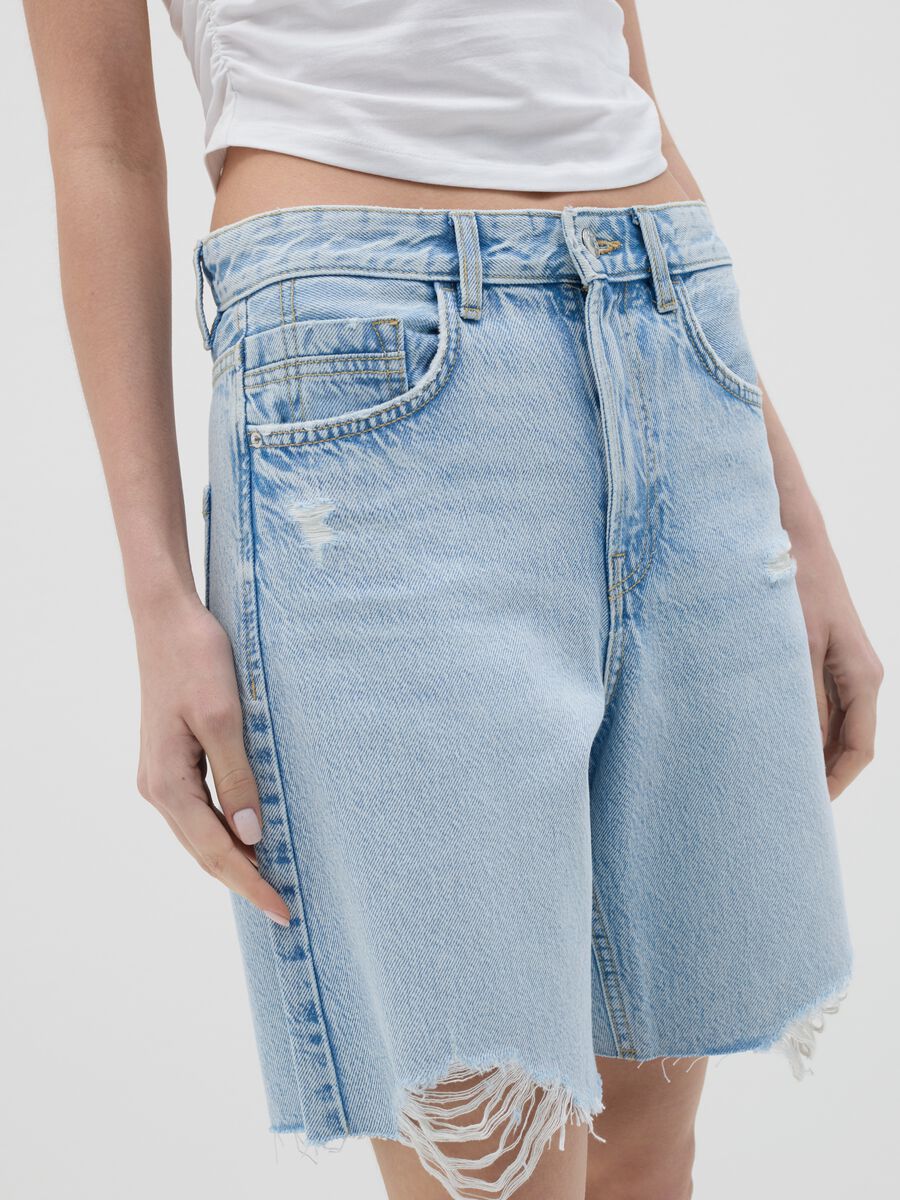 Light Blue Denim Shorts with Fringed Detail B.Angel_2