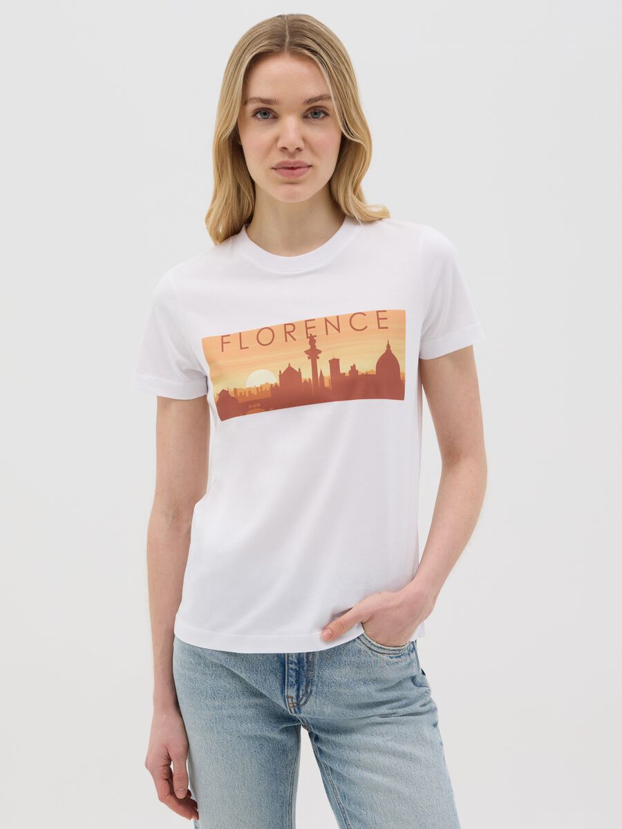 White T-shirt with Florence Ovs print_0