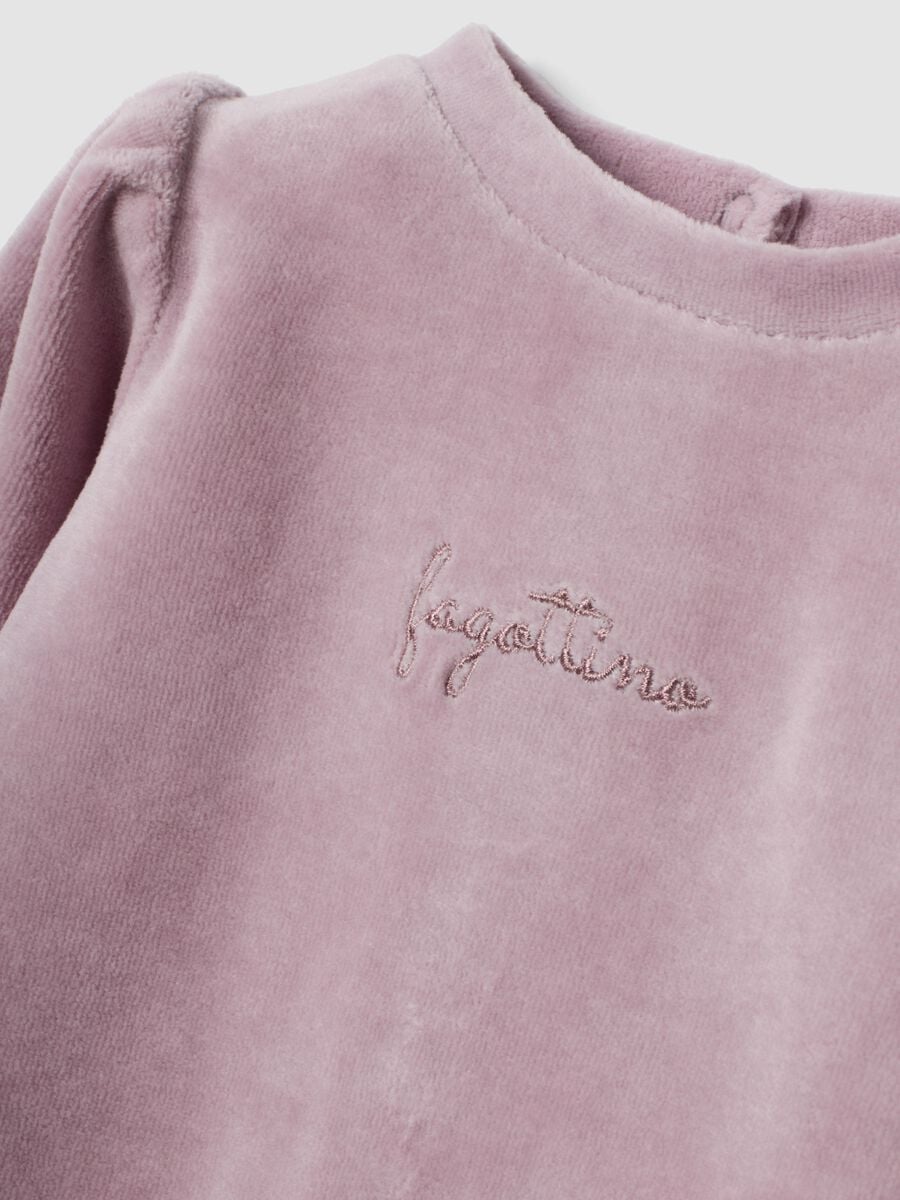 Mauve purple organic cotton-blend dress with embroidery and ruffle hem_2