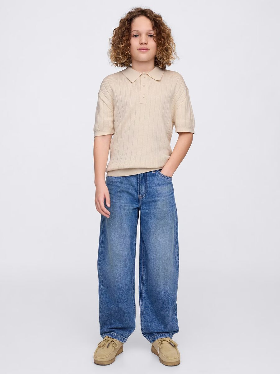 Beige polo shirt with short sleeves in cotton_1