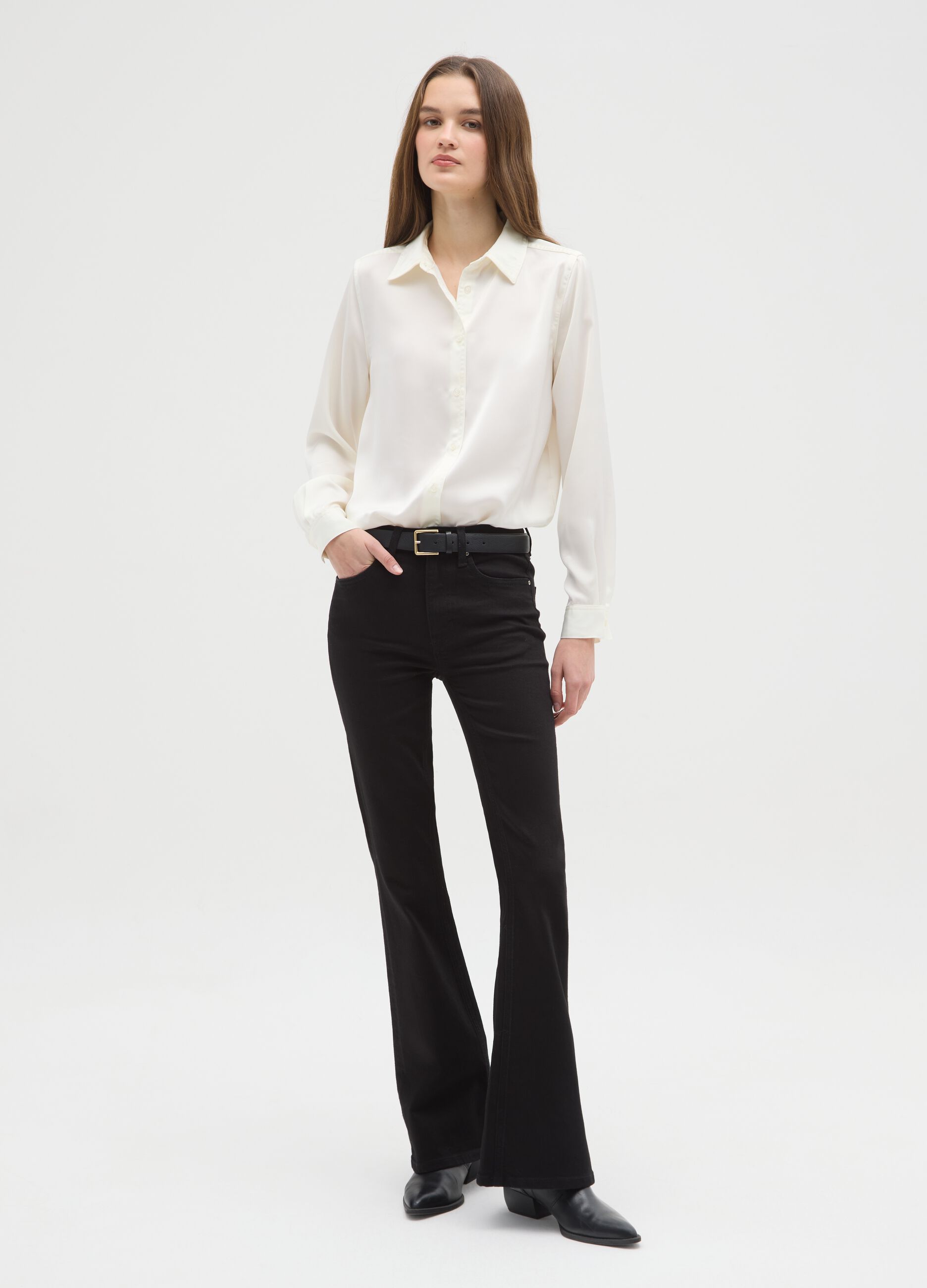 Black wide leg jeans in stretch cotton