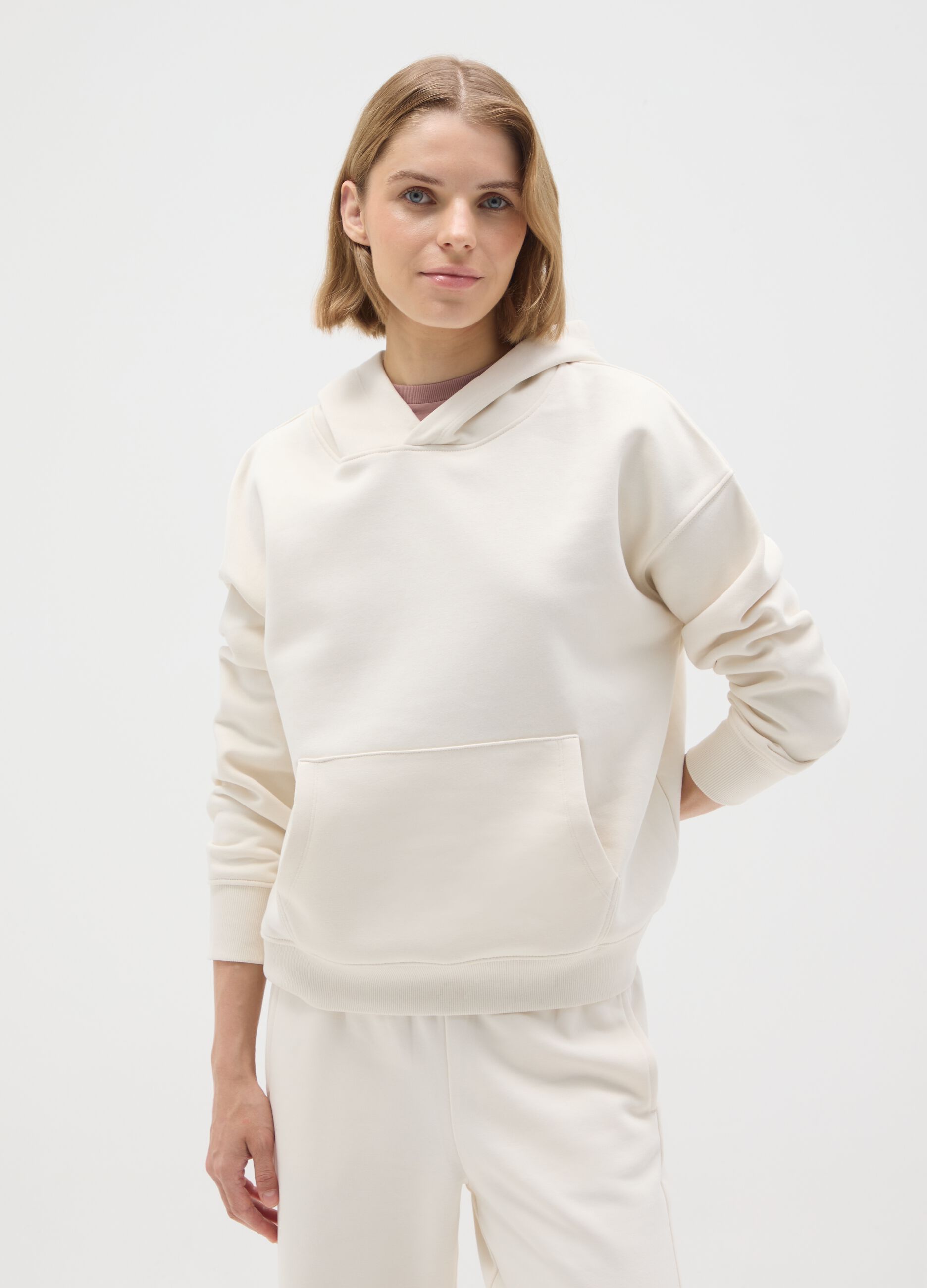 White regular fit cotton blend sweatshirt