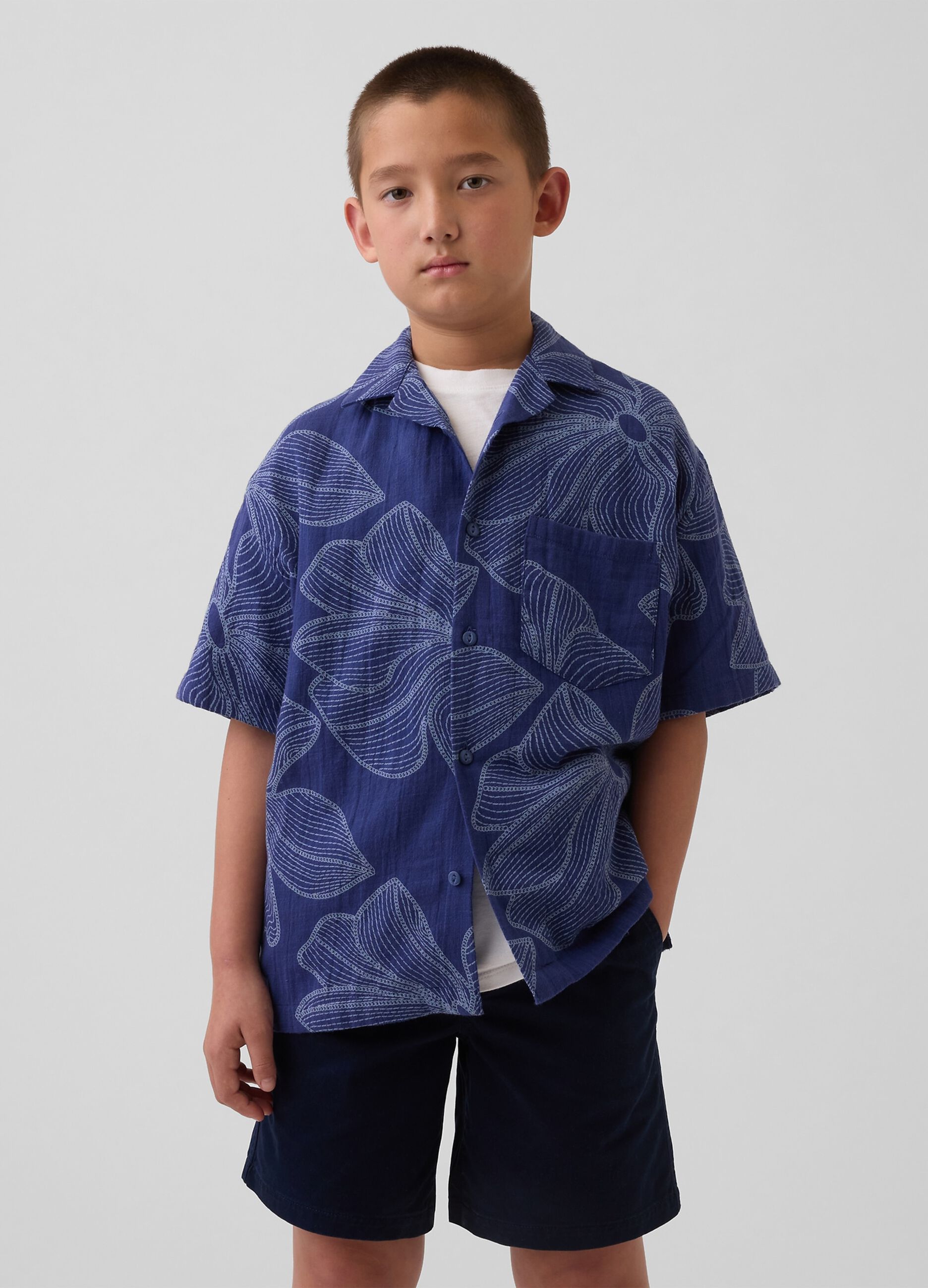 Pure cotton short-sleeved shirt