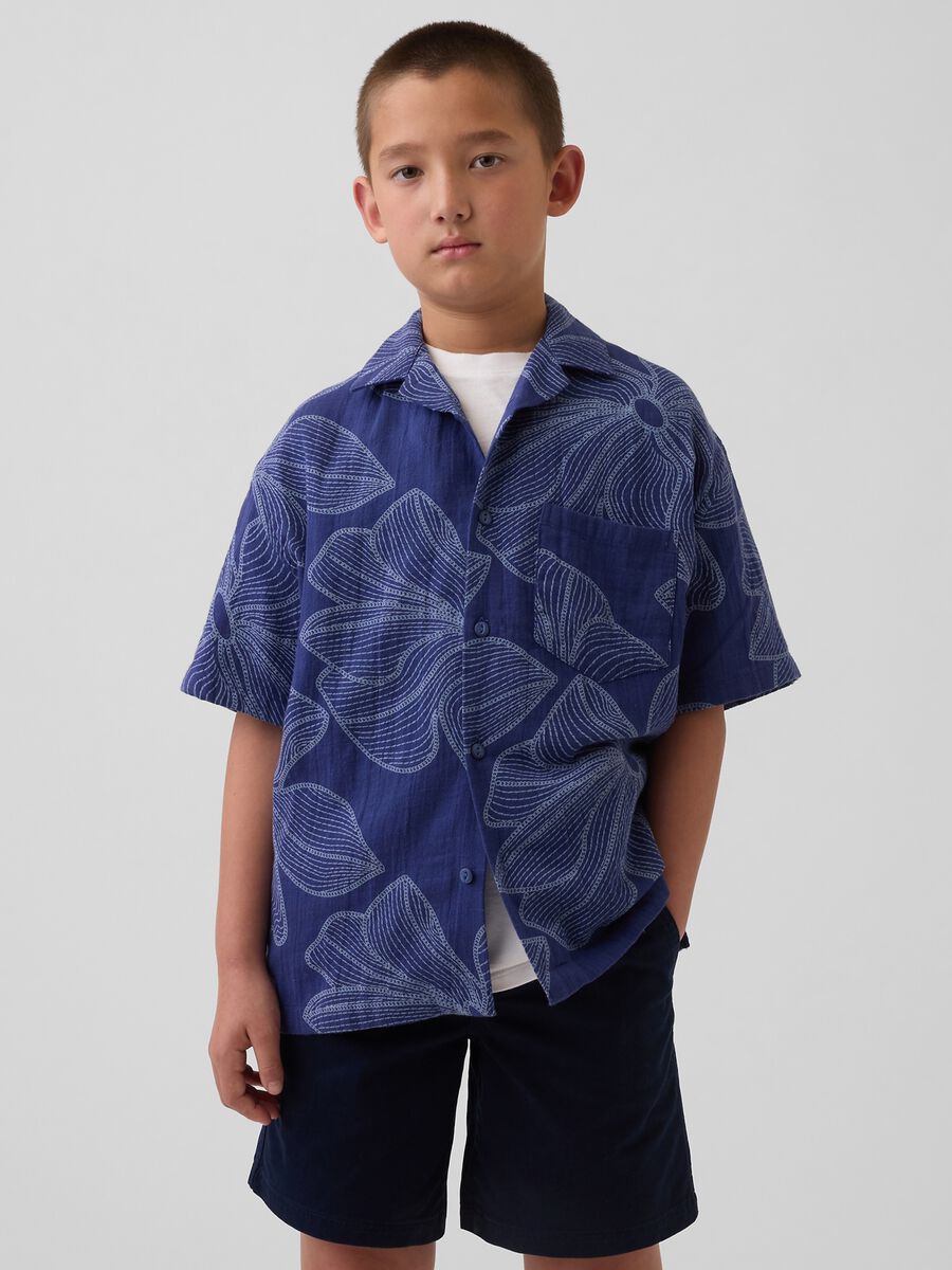 Pure cotton short-sleeved shirt_0