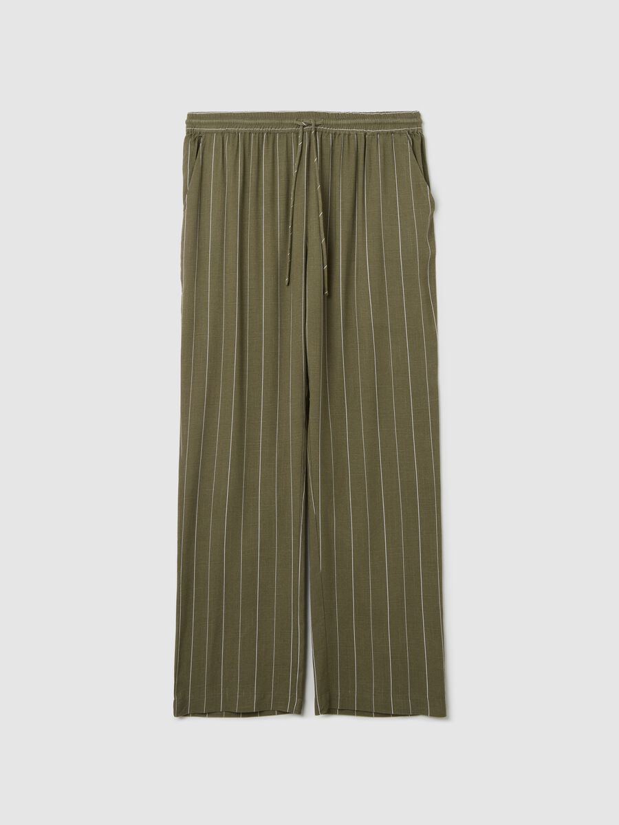 Curvy green wide-leg culotte pinstriped trousers_4