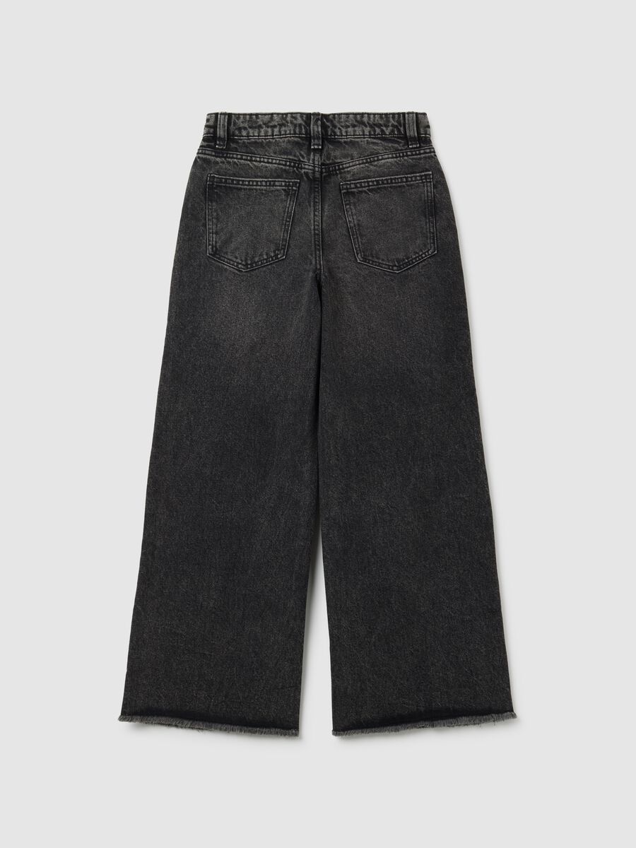 Jeans culotte da ragazze in puro cotone nero_1