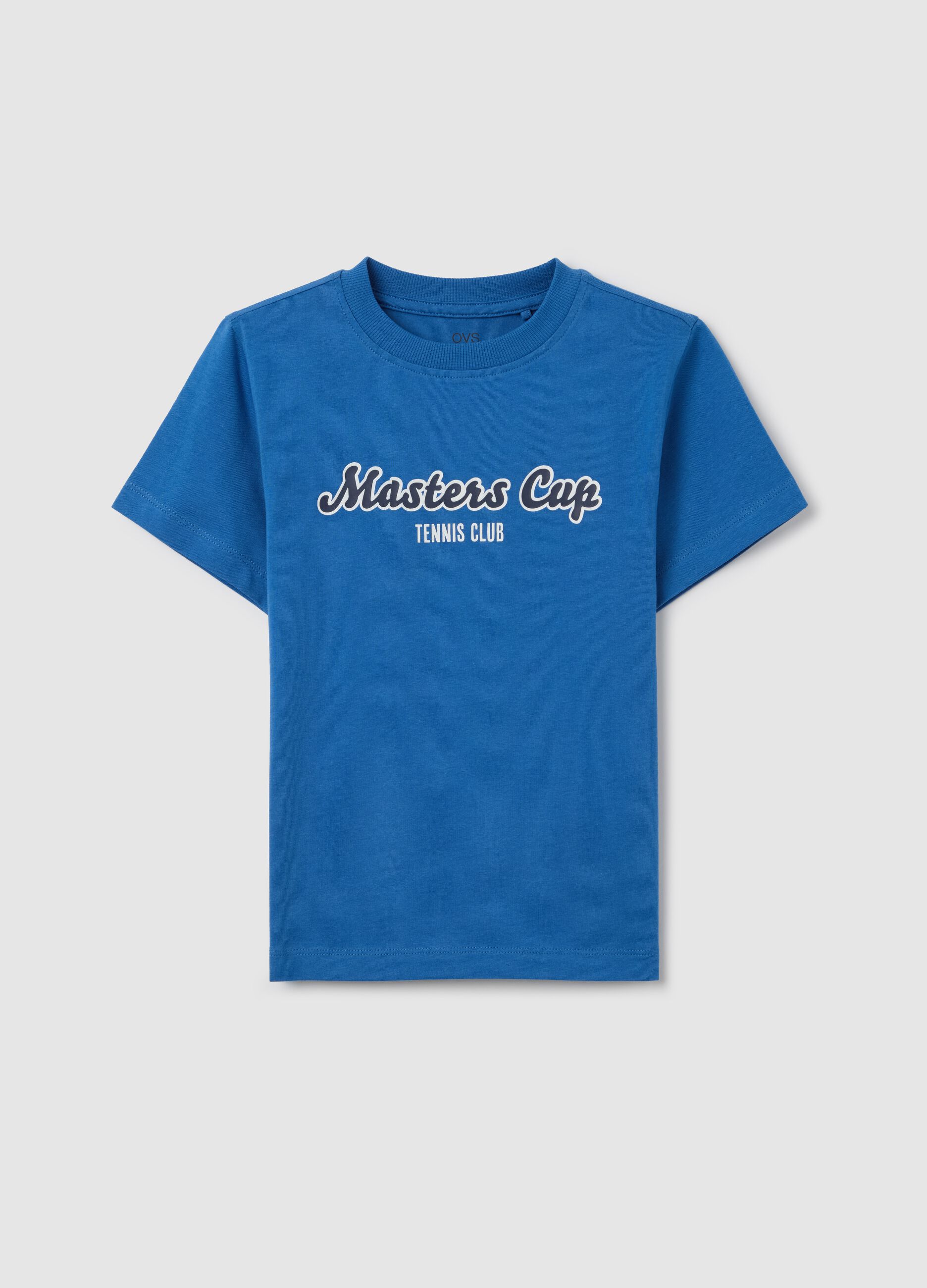 Blue cotton T-shirt with lettering print