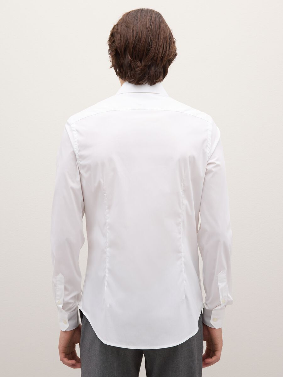 White slim fit cotton blend shirt_3