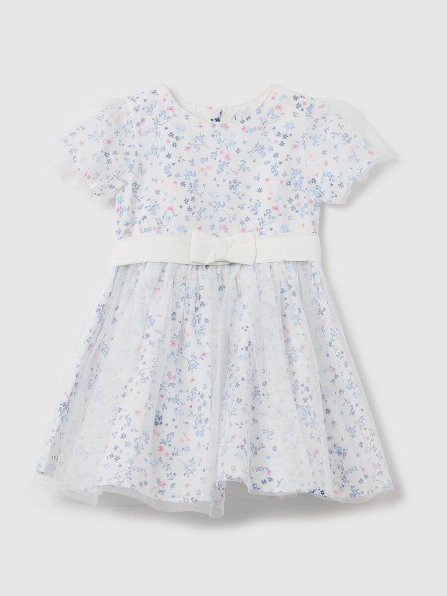Abito in fantasia floreale con tulle_0
