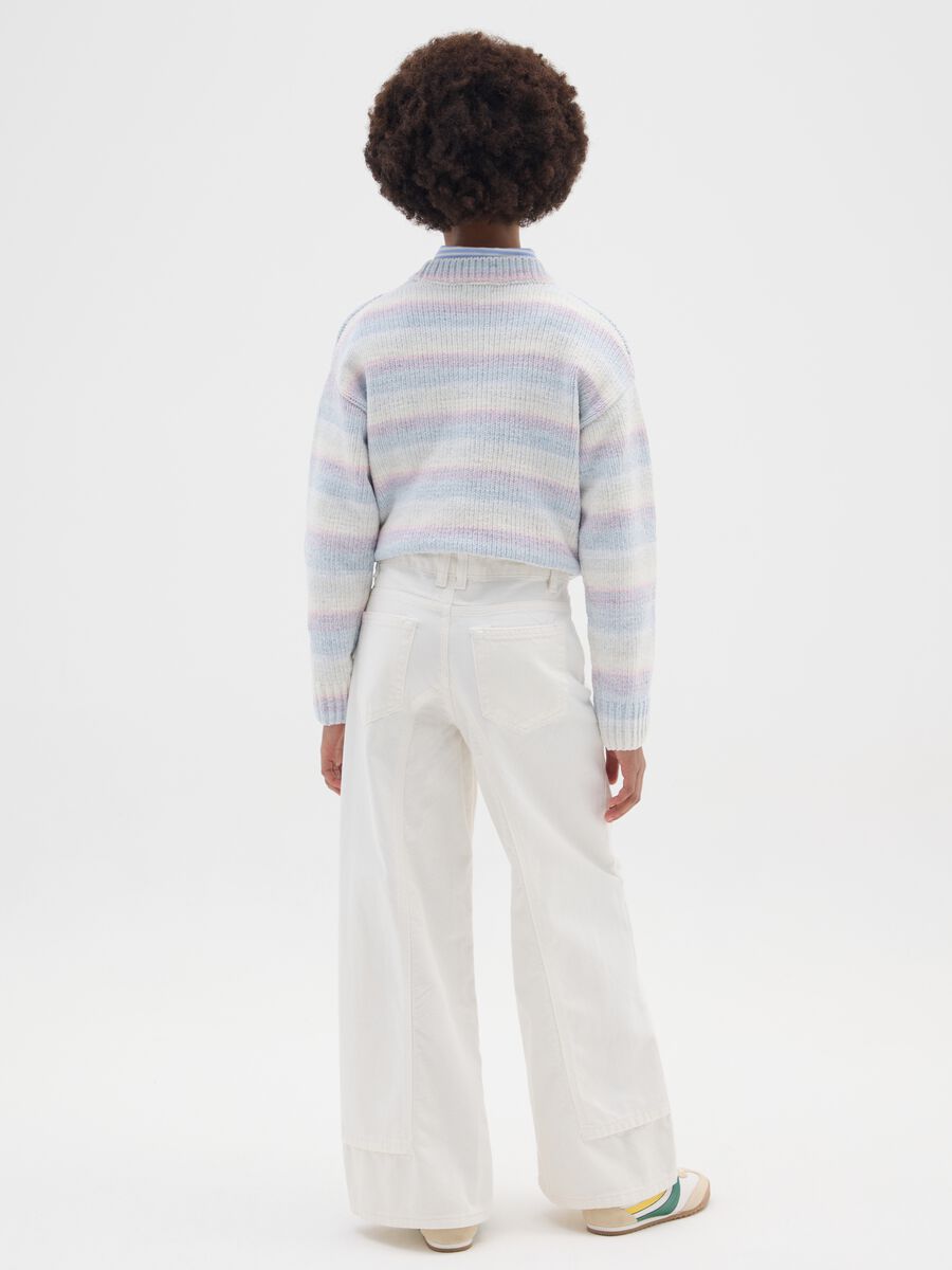 Girl's white wide leg trousers in pure cotton_1