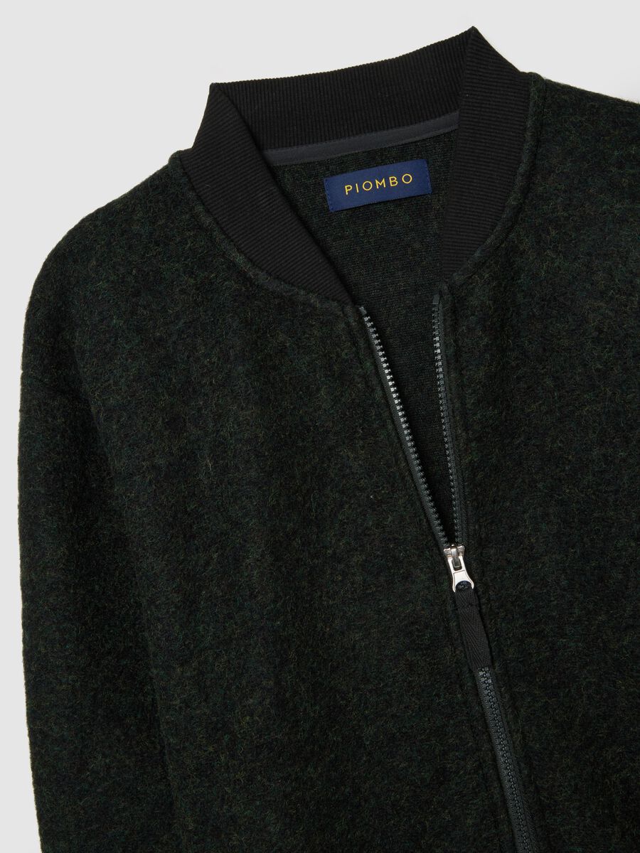 Black sweatshirt in a wool and polyester blend with full zip_5