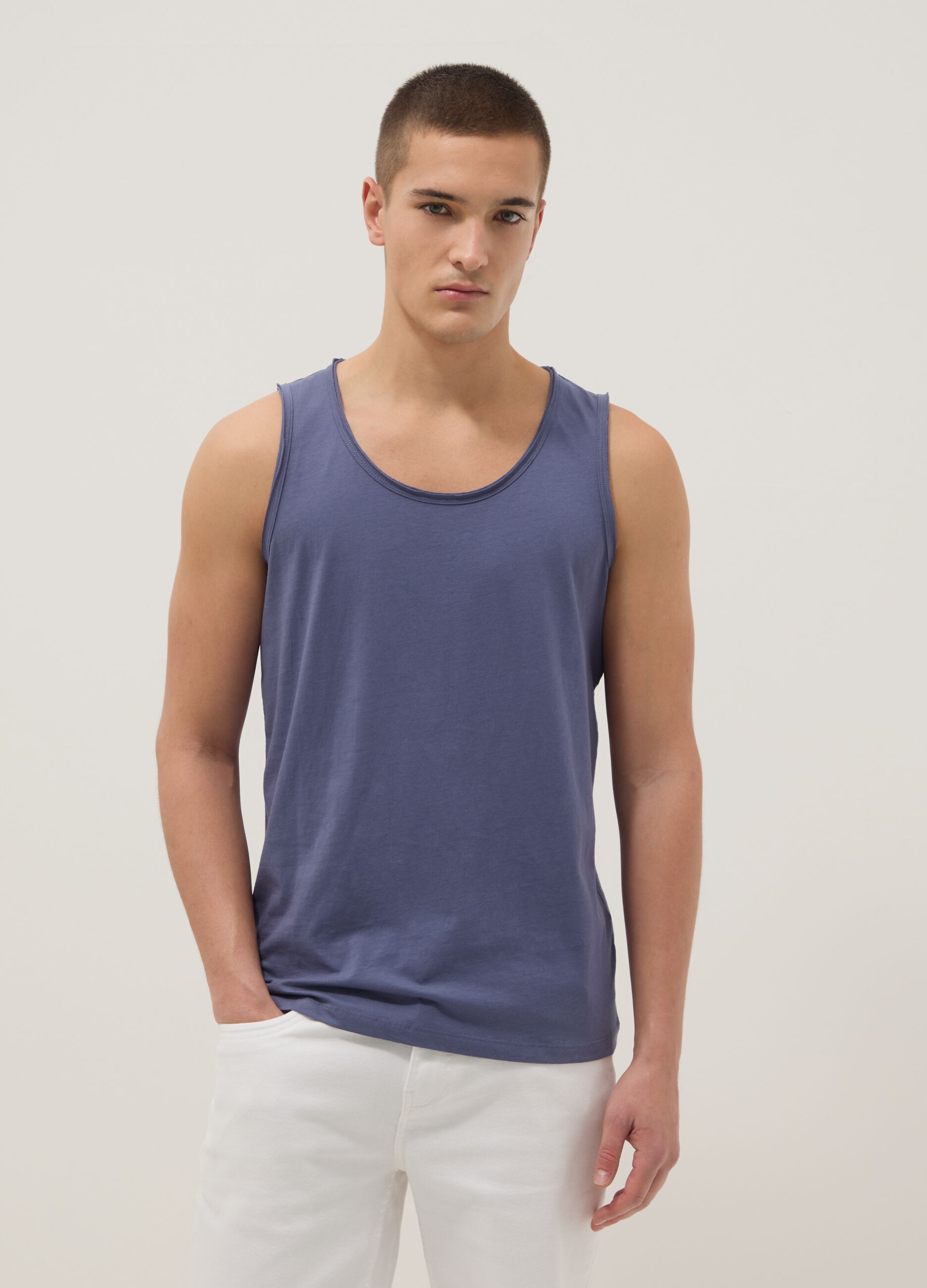 Blue pure cotton vest top