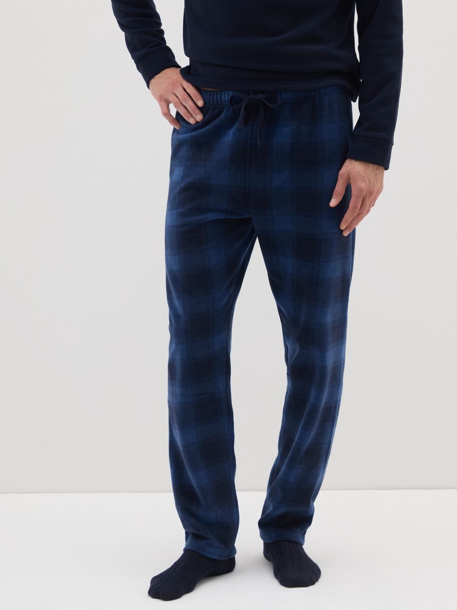 Regular fit blue plaid fleece pyjamas_3