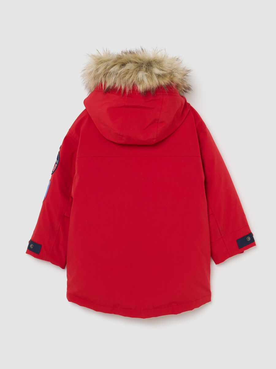 Red padded children's jacket regular fit with hood and zip_1