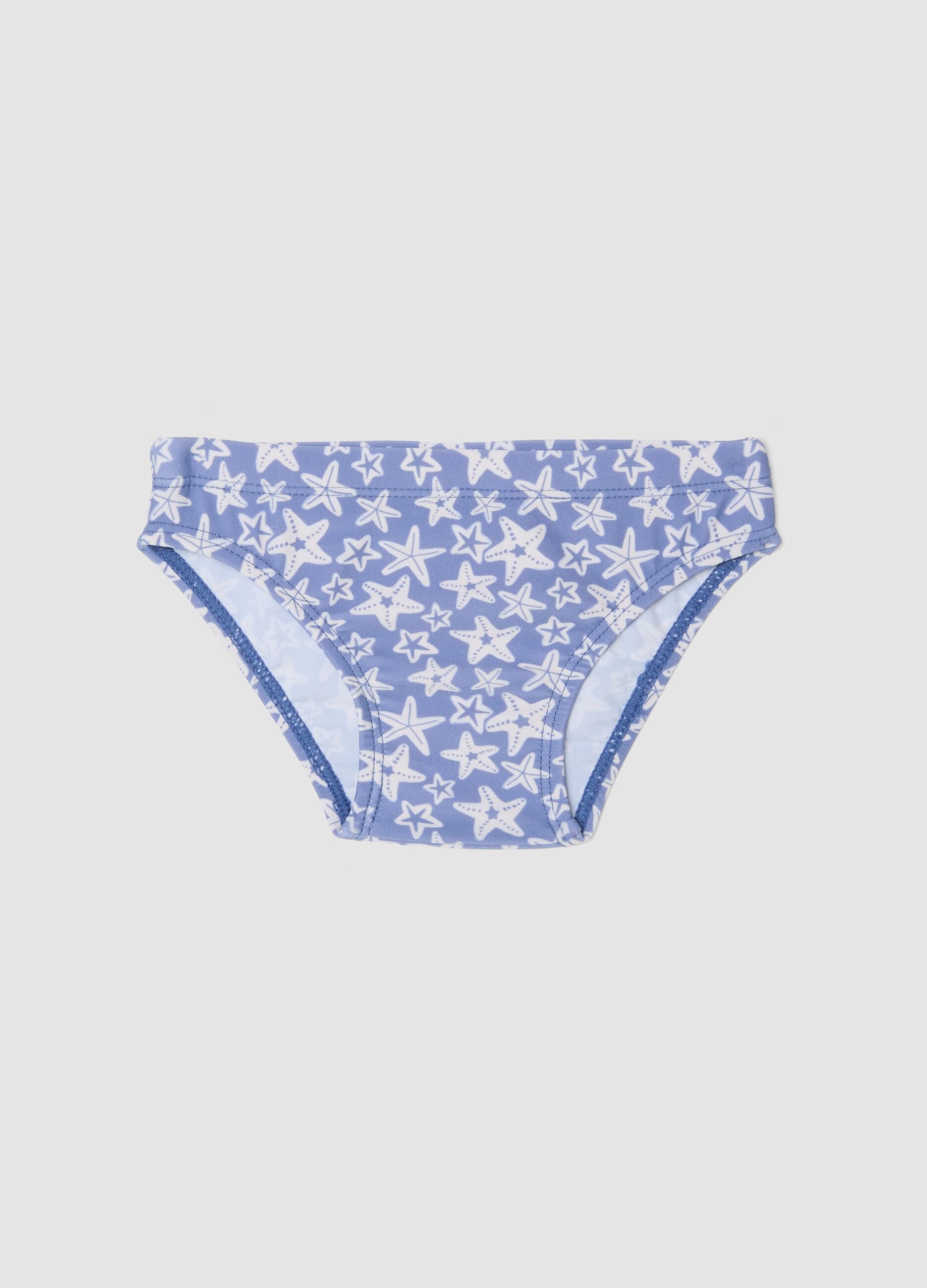 Blue stretch swim briefs with starfish print