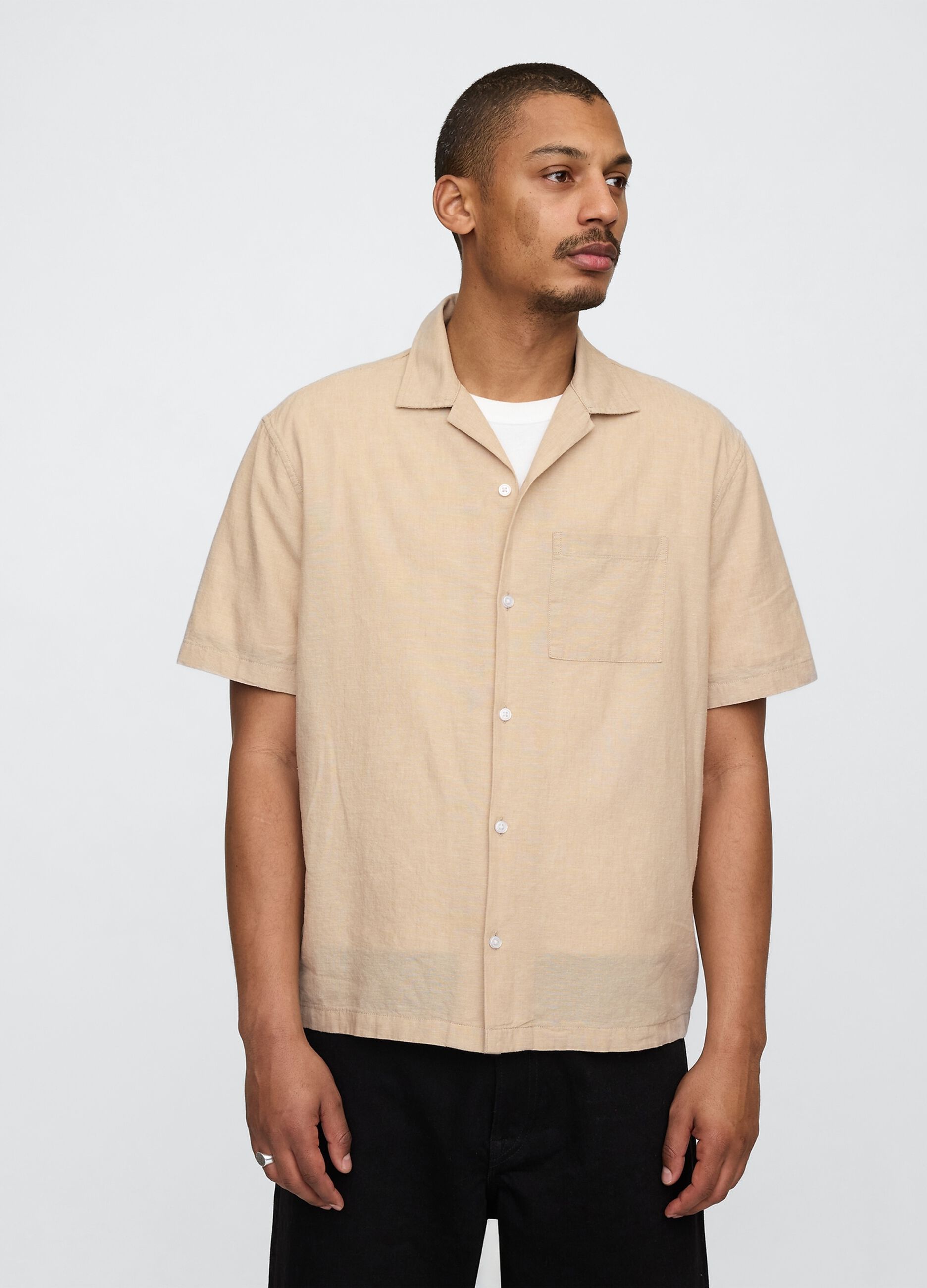 Beige linen short sleeve shirt