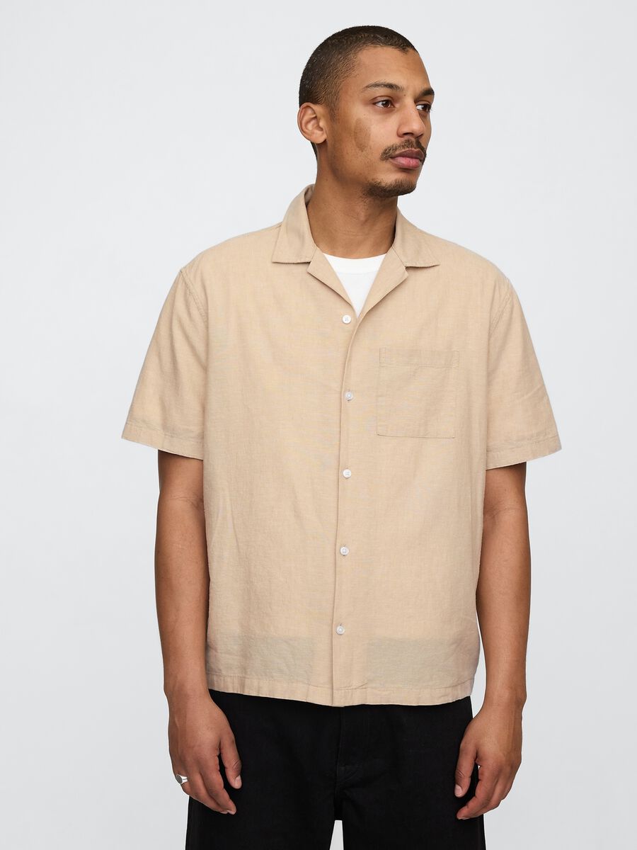 Beige linen short sleeve shirt_0