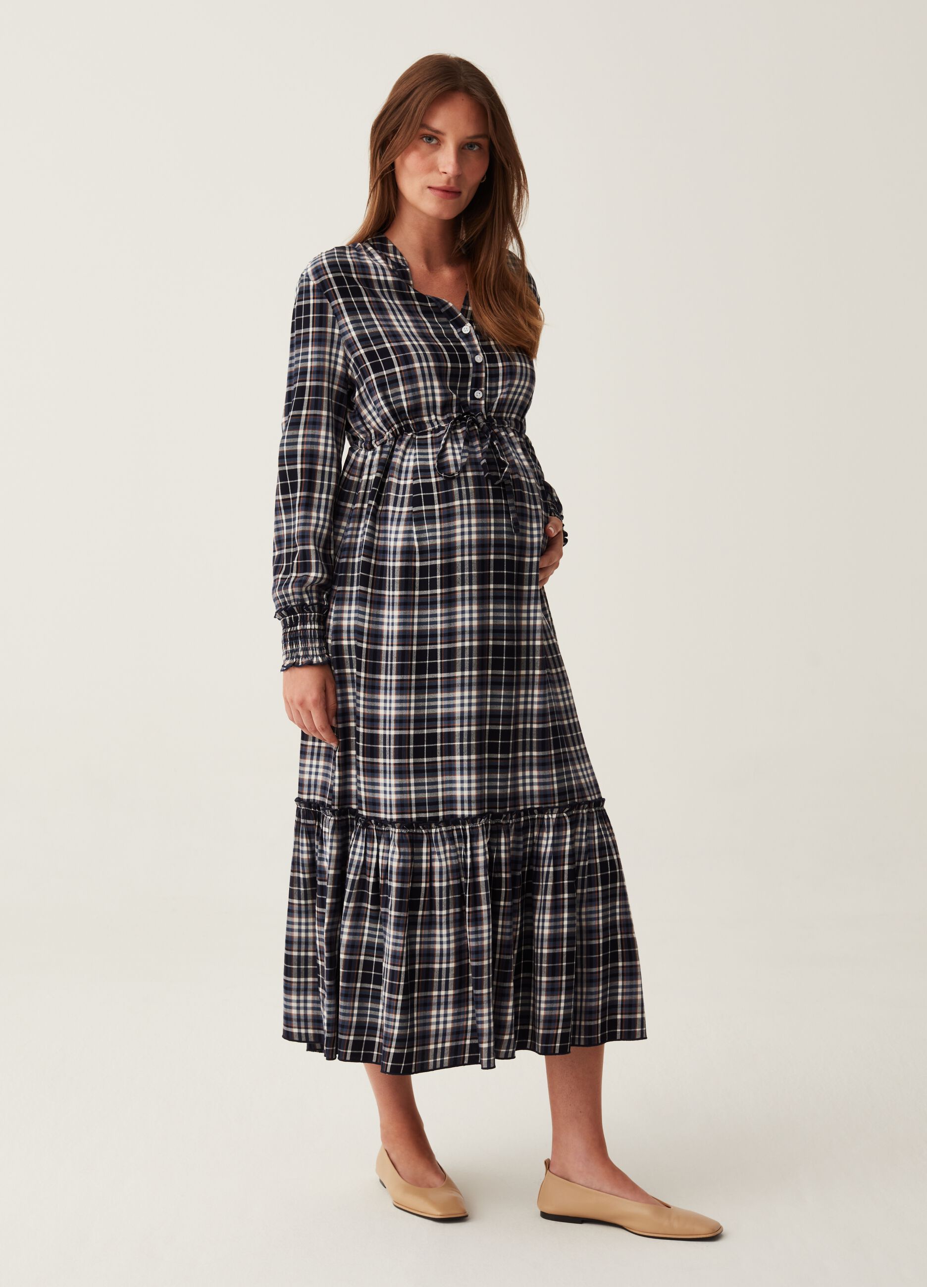 Abito lungo premaman in flanella check