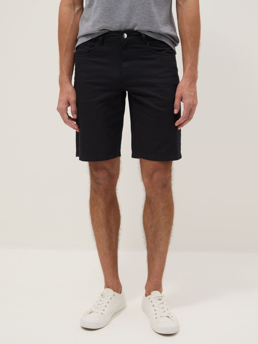 Blue pure cotton regular-fit five-pocket Bermuda shorts_1