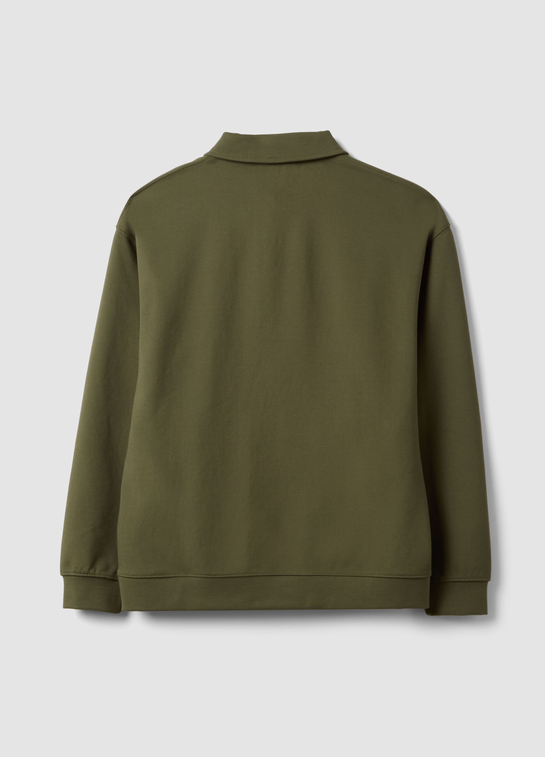 Green stretch polo-collar sweatshirt in a relaxed fit