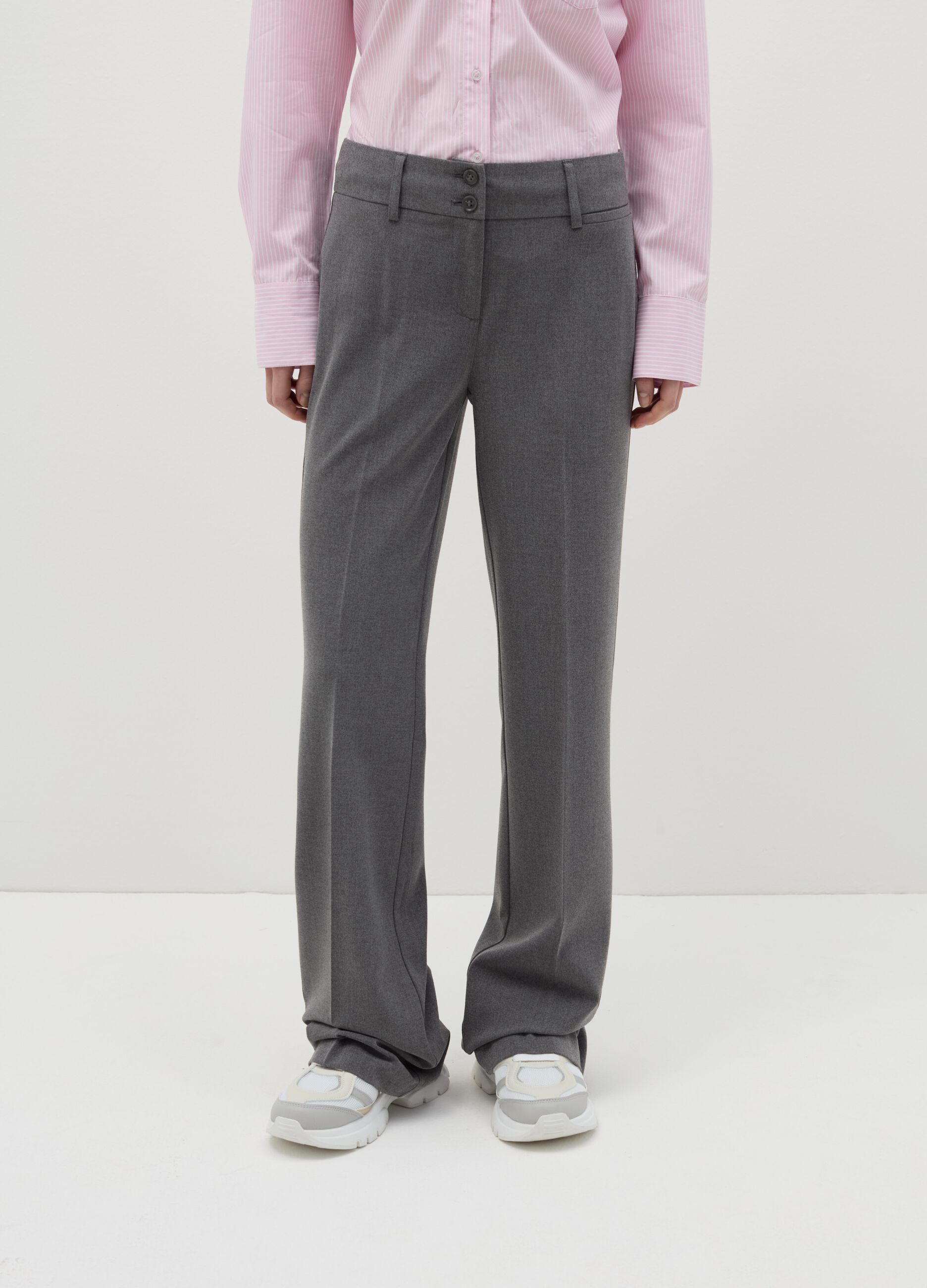 Flare-fit trousers with double button