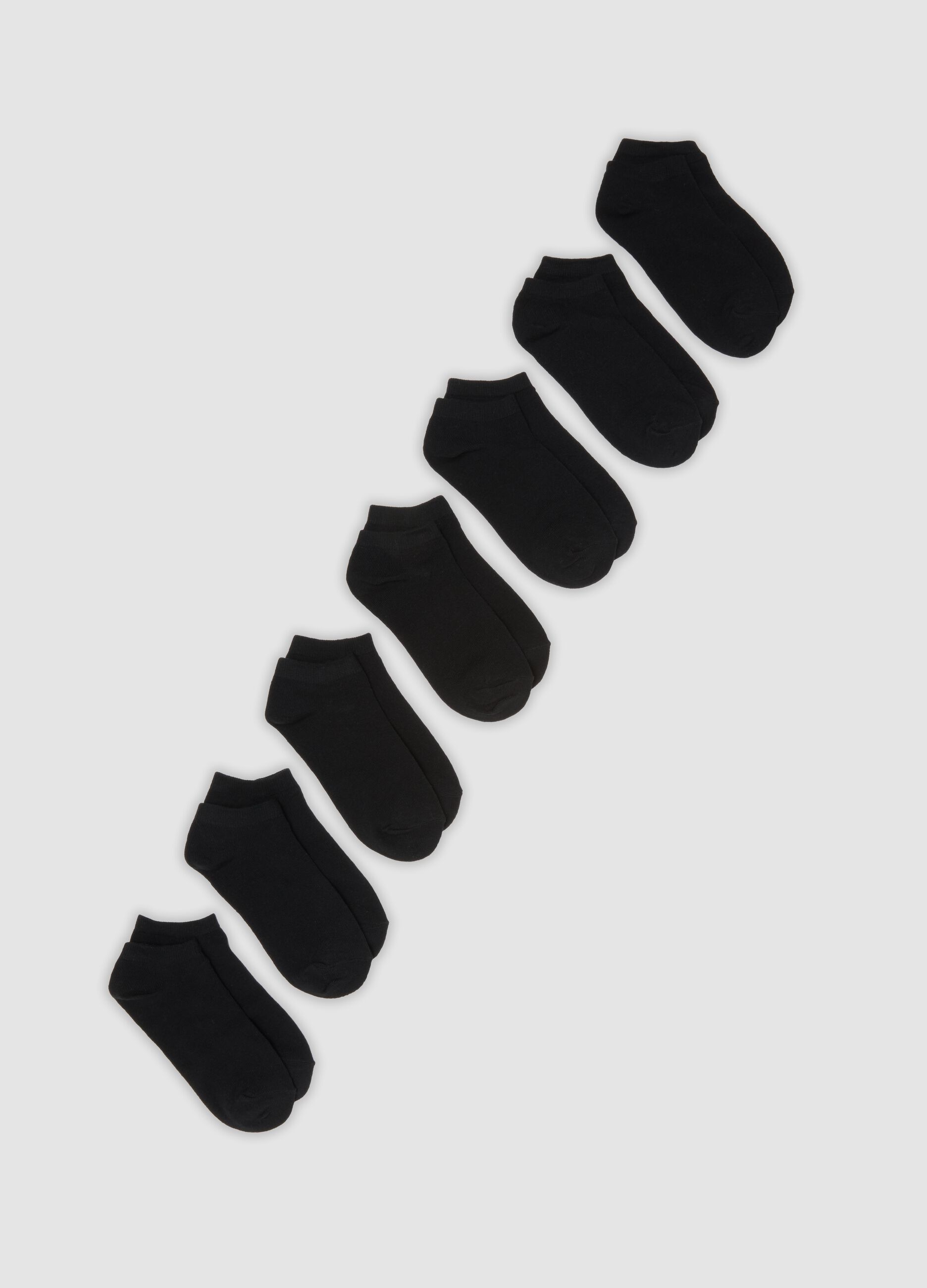 Seven-pack of black ankle socks in organic cotton jersey blend
