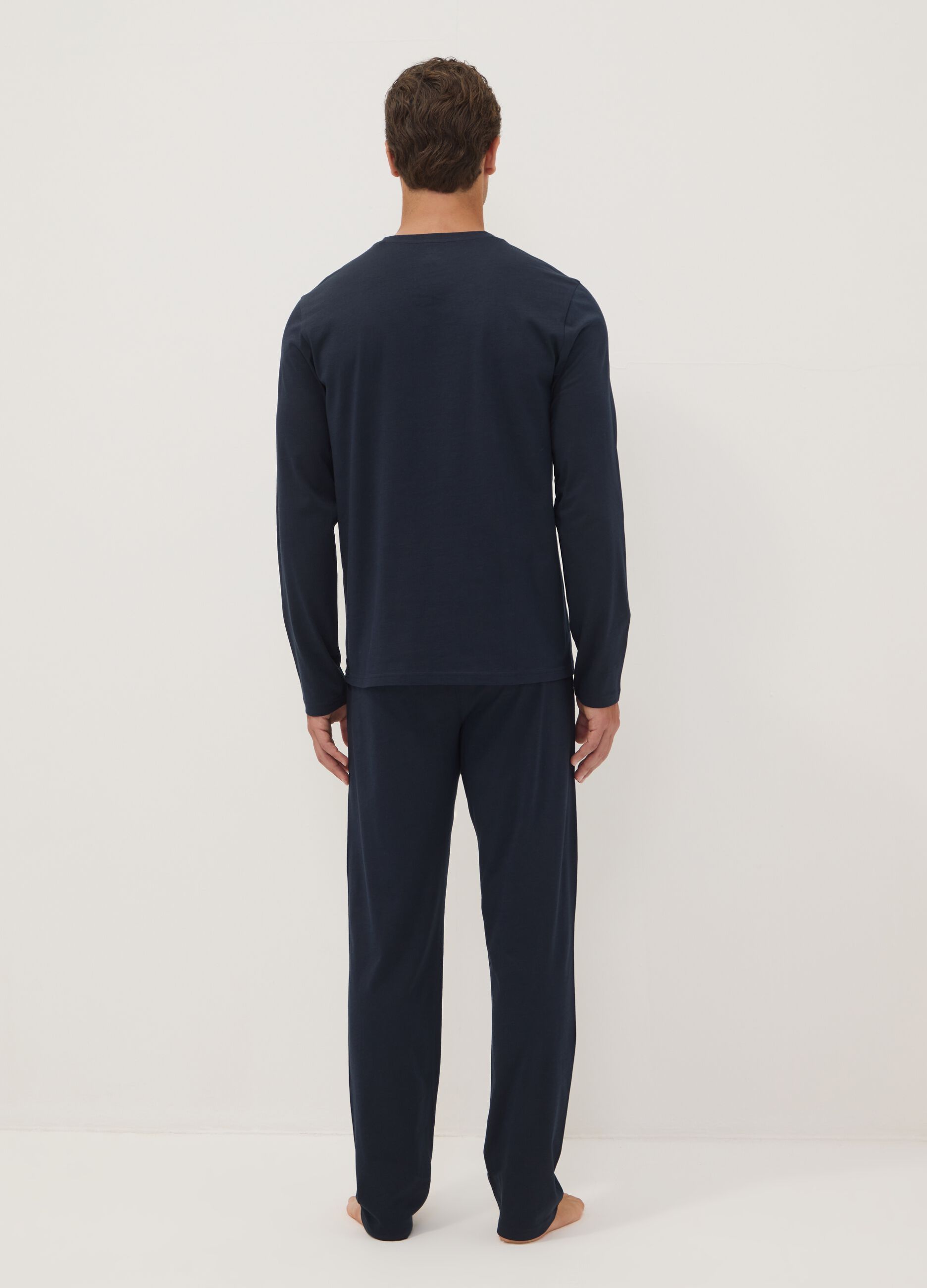 Blue pure organic cotton V-neck pyjamas, regular fit