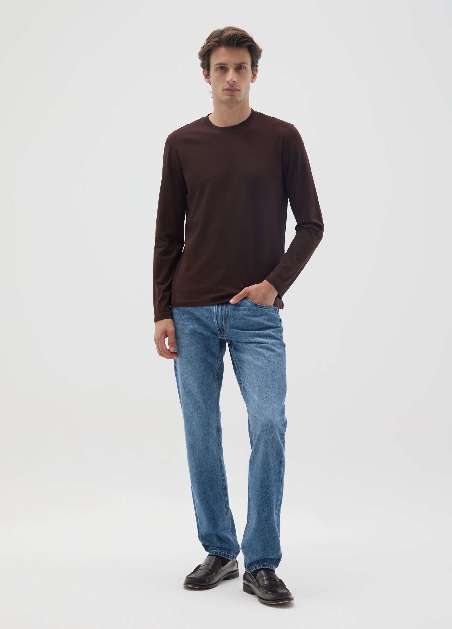 Maglia in puro cotone marrone regular fit