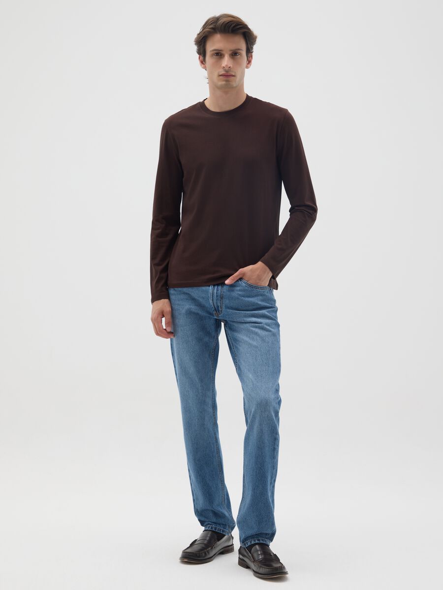 Maglia in puro cotone marrone regular fit_1