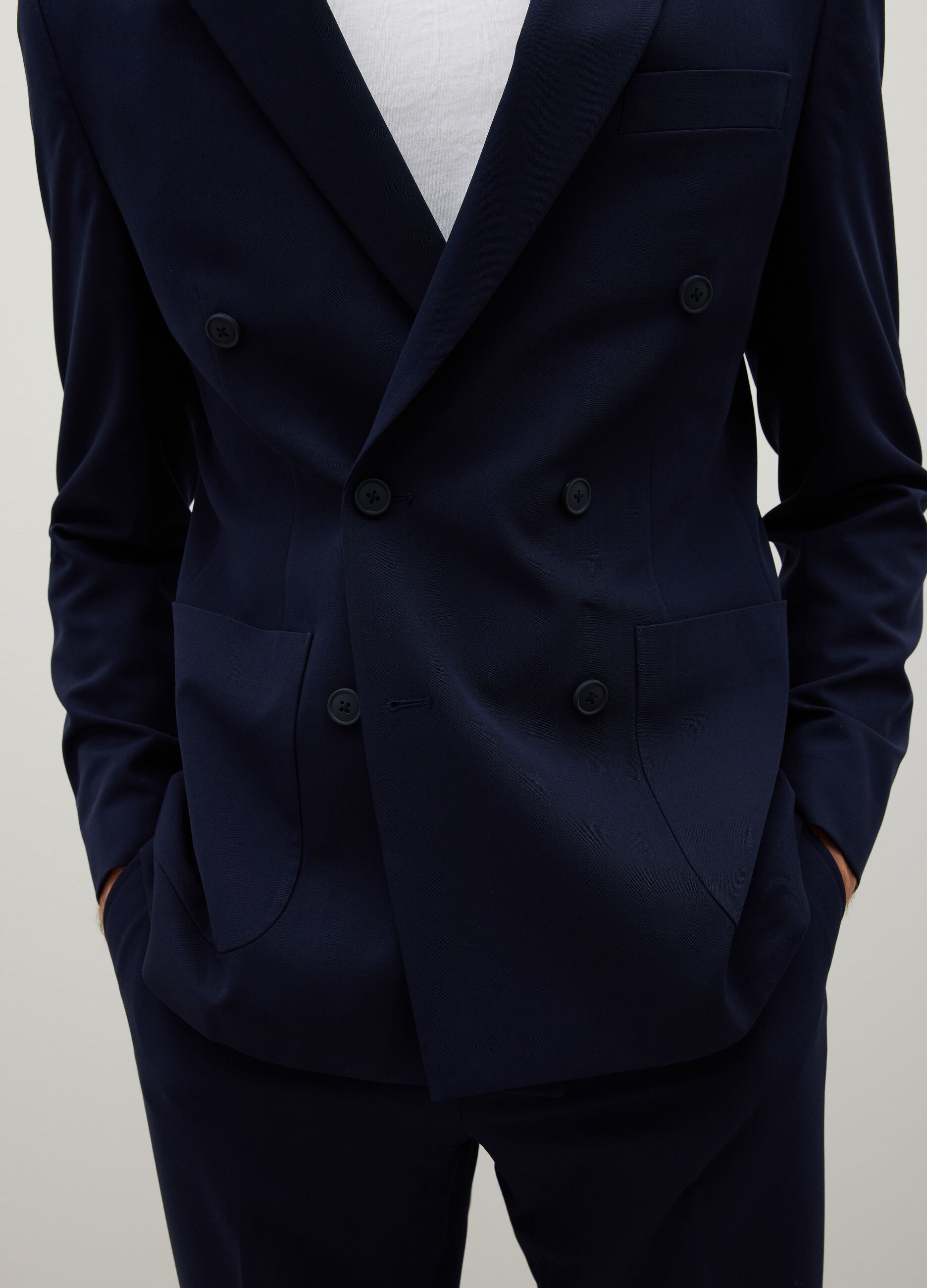 Slim Fit Blue Stretch Fabric Blazer