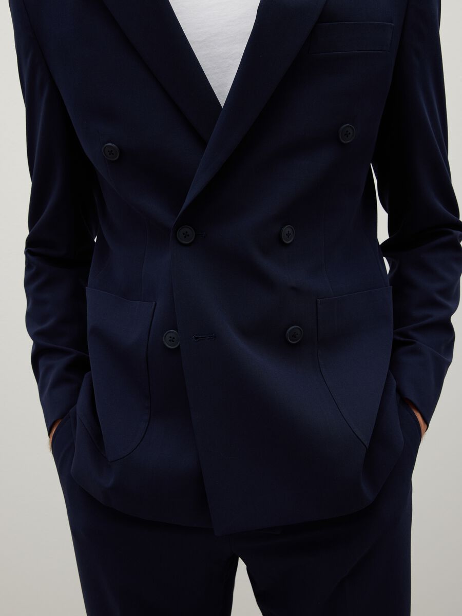 Slim Fit Blue Stretch Fabric Blazer_2