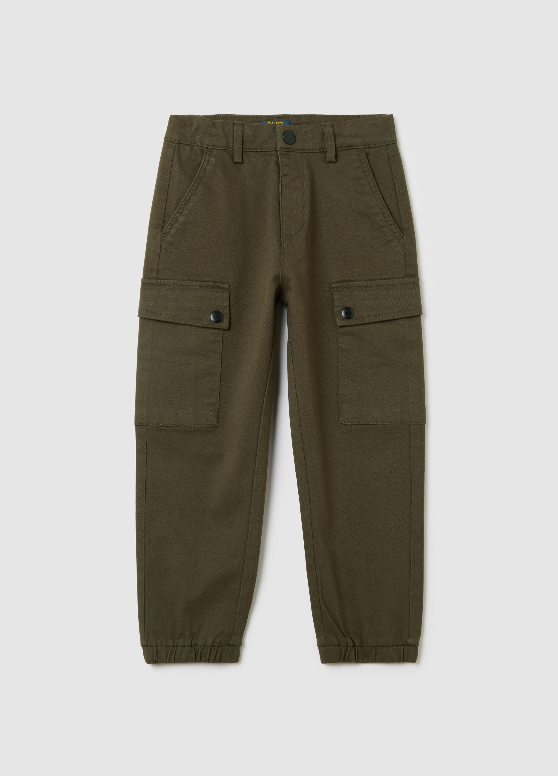 Green Stretch Cotton Blend Children's Trousers