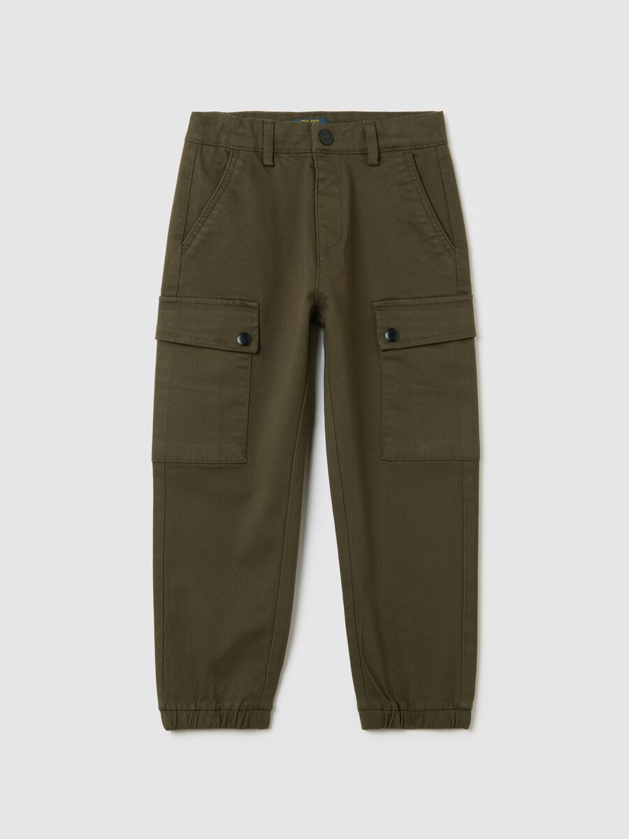Green Stretch Cotton Blend Children's Trousers_0