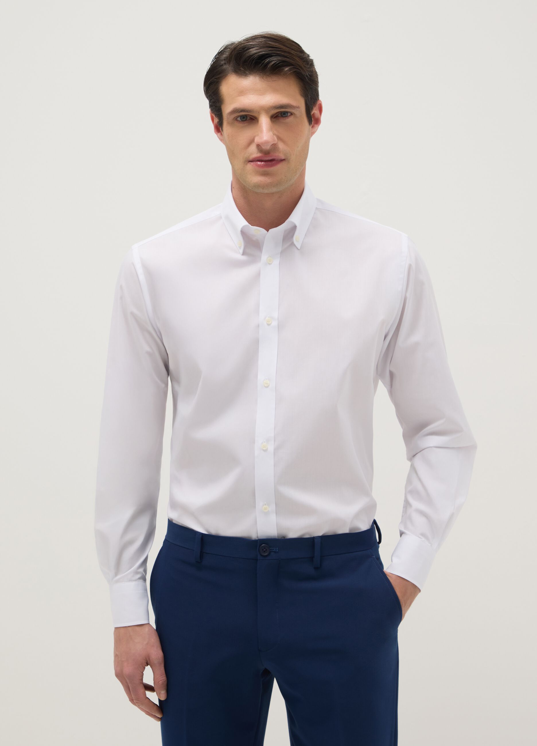 White cotton blend shirt regular fit easy iron