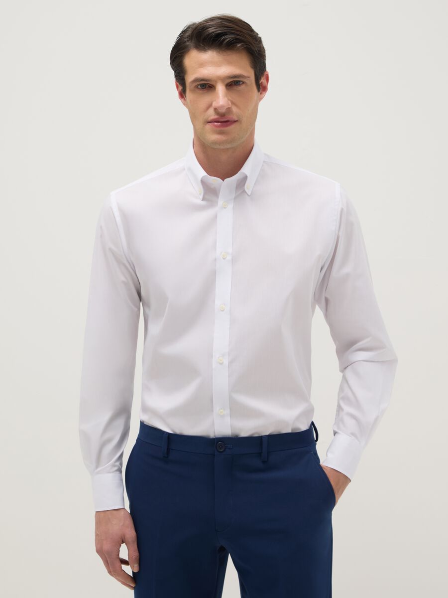 White cotton blend shirt regular fit easy iron_0