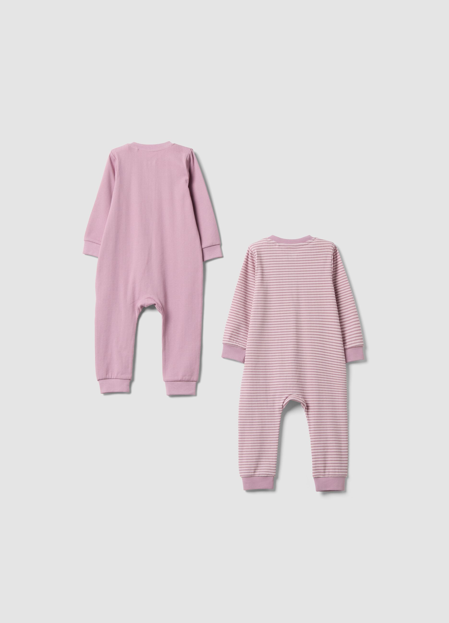 Two-pack of pink stretch organic cotton blend sleepsuits with zip for baby girl