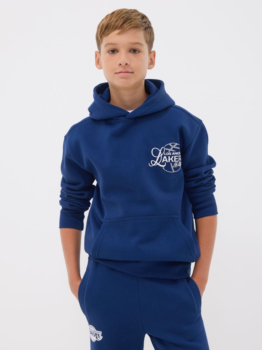 Felpa blu con cappuccio in misto cotone con stampa Lakers per ragazzo_1