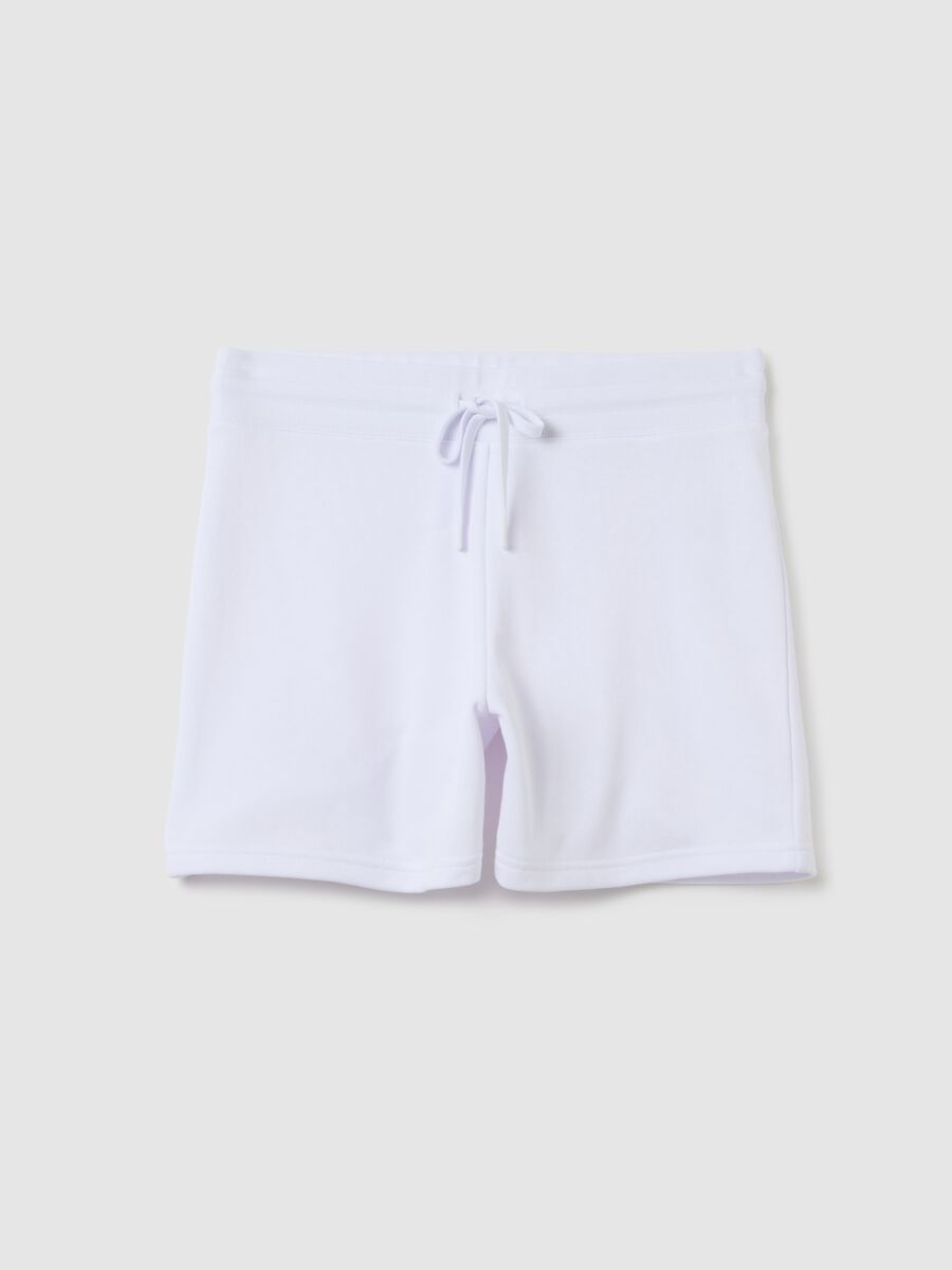 Women's white cotton blend shorts regular fit_0