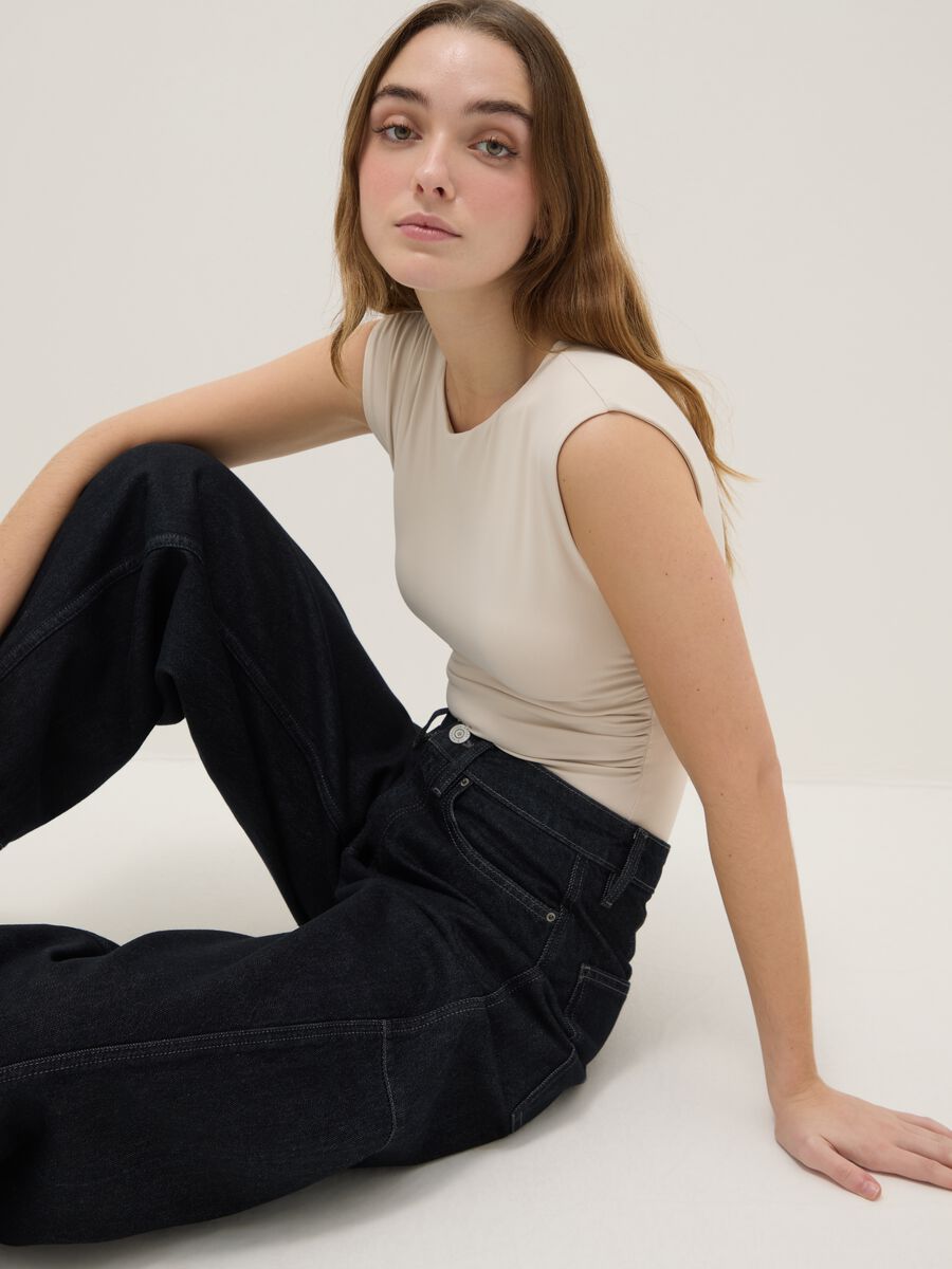 Beige stretch fabric bodysuit regular fit_0